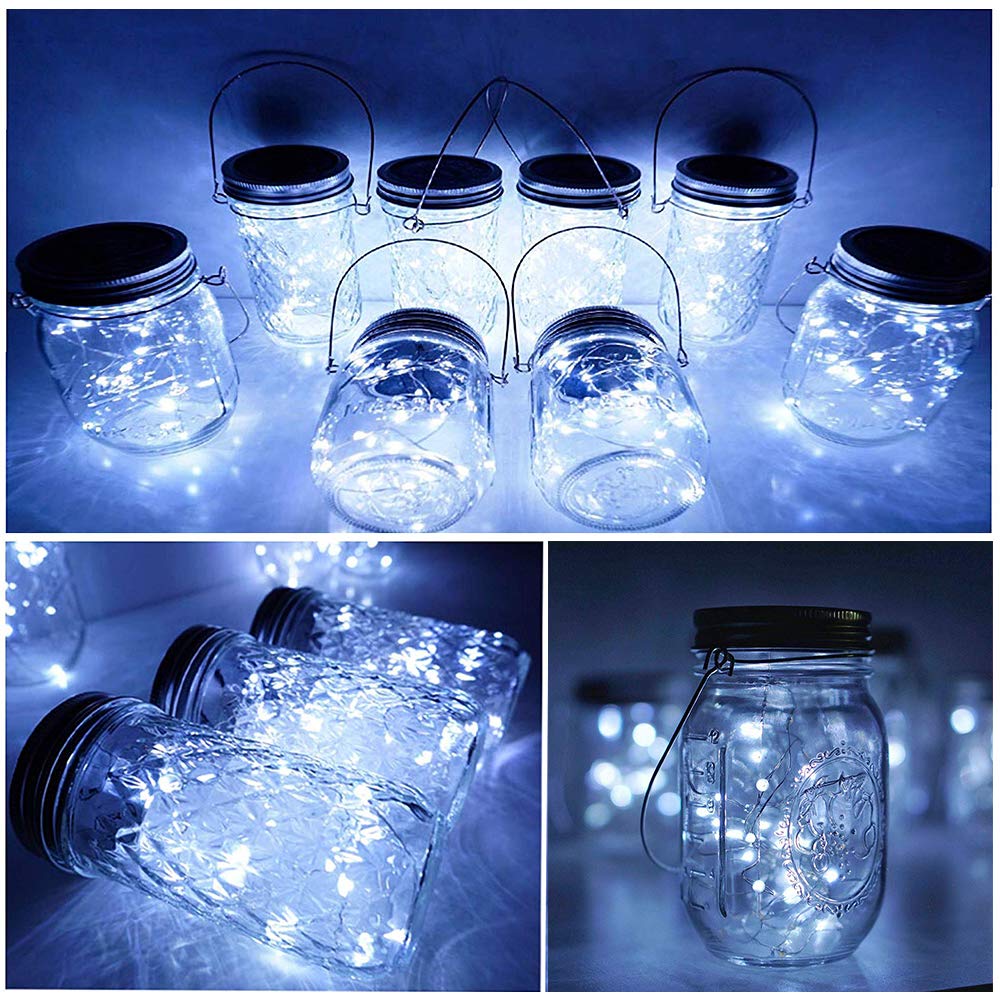 SunKite Solar Mason Jar Lid String Lights, 6 Pack 15 Led String Fairy Star Firefly Jar Lids Lights (Jars Not Included), for Mason Jar Patio Garden Wedding Lantern Table Decoration (Cool White)