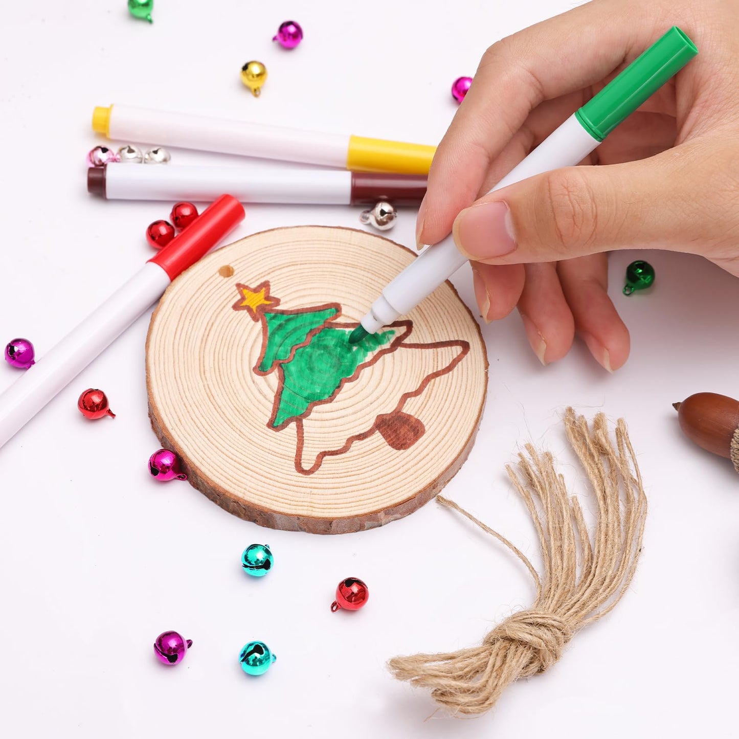 Max Fun Natural Wood Slices 30PCS 3.1-3.5'' Crafts DIY Wooden Christmas Ornaments Unfinished Predrilled Round Wood Circles for Arts and Crafts Centerpieces Holiday Hanging Decorations