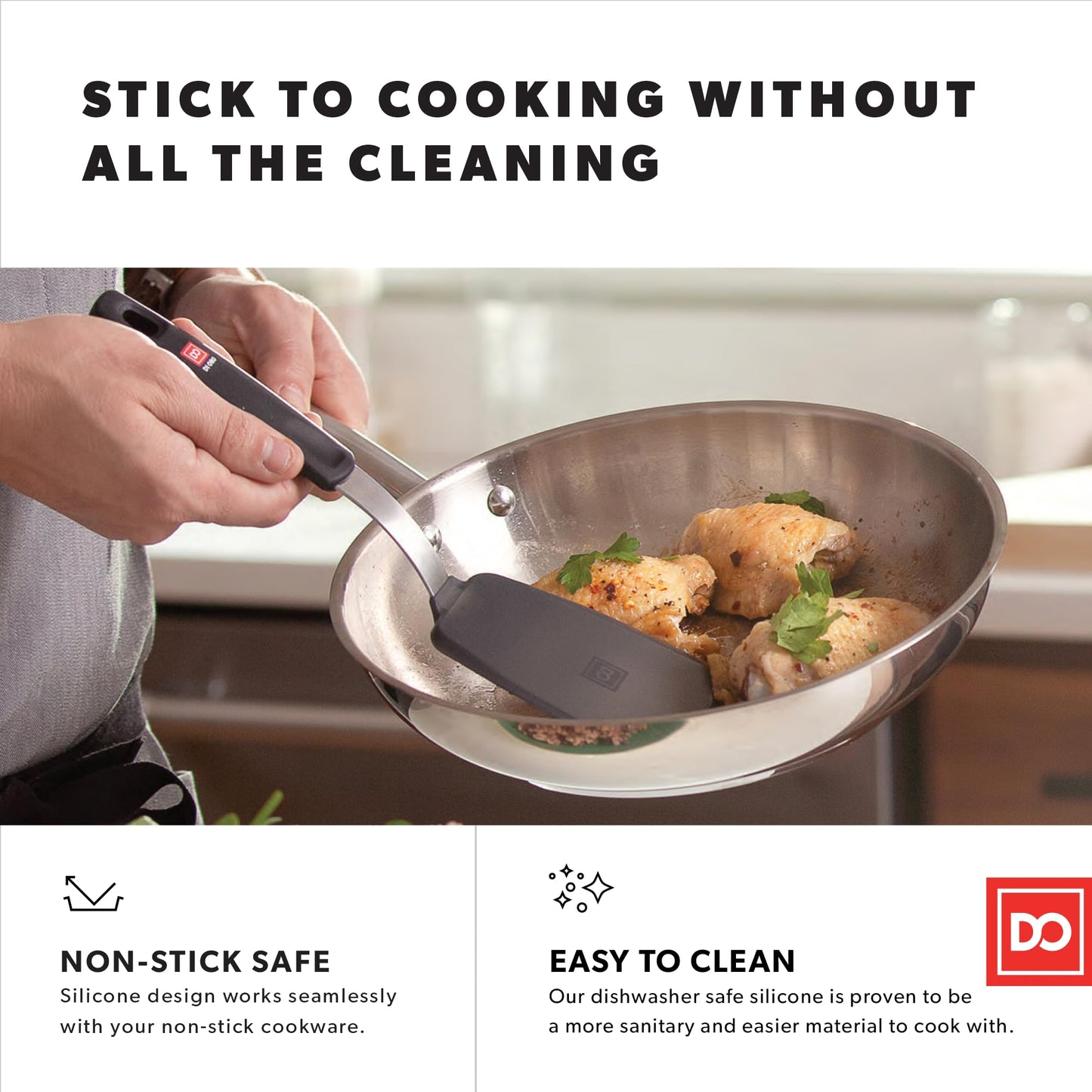 DI ORO Spatulas for Kitchen Use - Forever Warranty - 600°F Heat-Resistant Silicone - Turner Spatula Set for Cooking - BPA Free Wide Pancake Spatulas - Egg Flippers for Nonstick Cookware Safe (3pc)