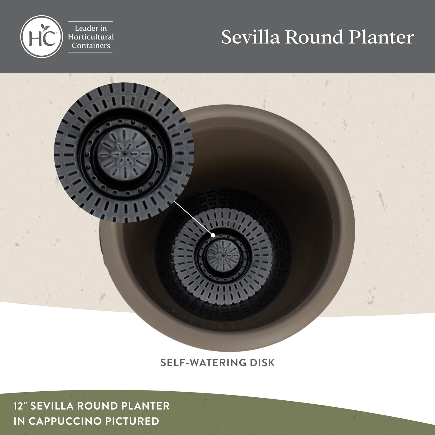 The HC Companies Sevilla Flower Planters - Durable Outdoor & Indoor Planter - Round Lightweight Self Watering Plant Pots for Herbs & More (14" White, Pack of 1)