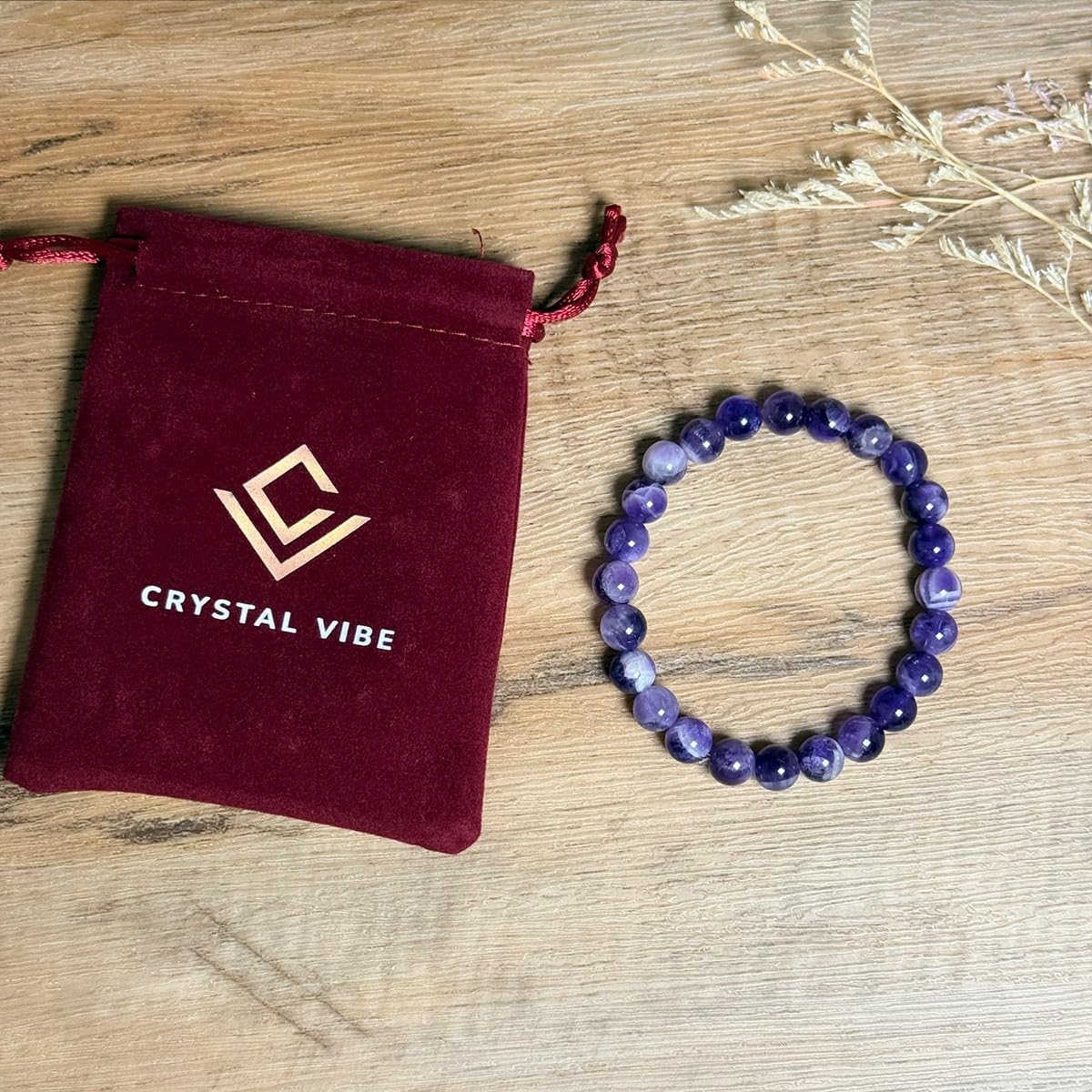 Crystal Vibe Handmade Natural Amethyst Bracelet for Women - Stretchable 8mm Bead Bracelet - Adjustable size Crystal Bracelet for Women