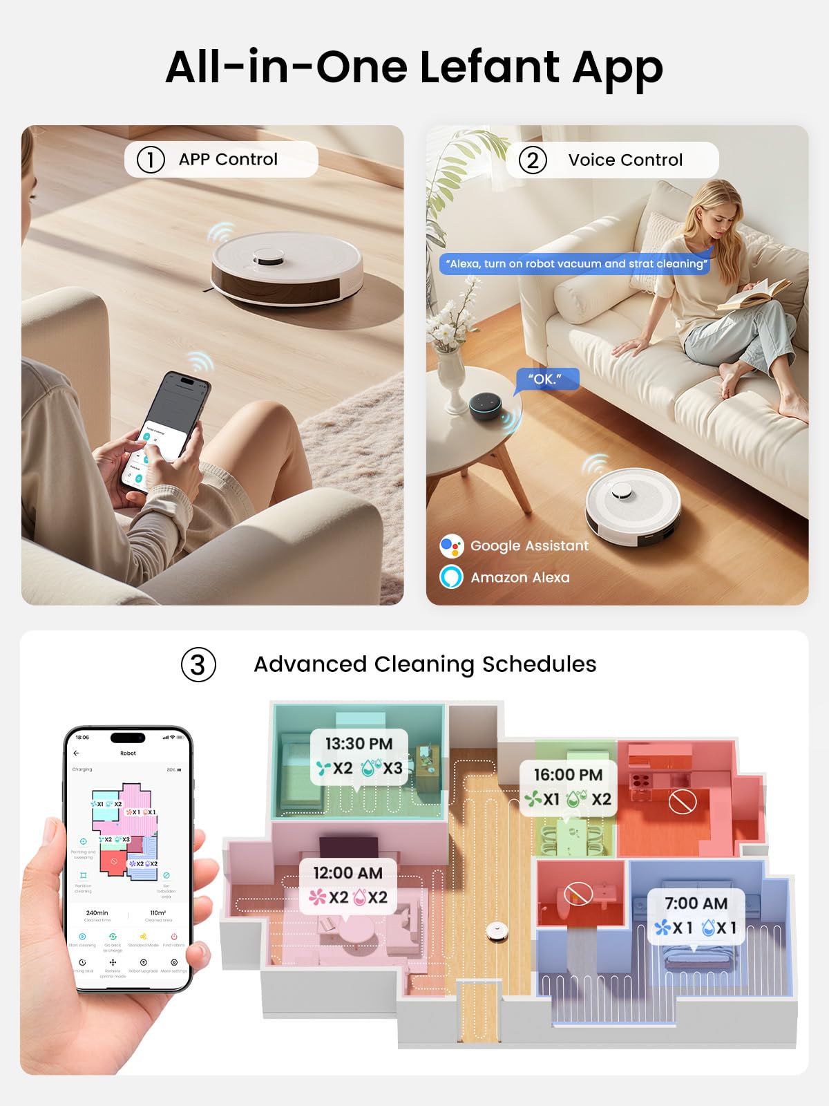Lefant LiDAR Robot Vacuum and Mop,75-Day Self-Emptying,6000Pa Powerful Suction,Customized Cleaning,Home Mapping, 140 Min Runtime, Roller Brush for Carpet,2.4G/5G WiFi/Alexa/APP/iWatch,M2 Plus