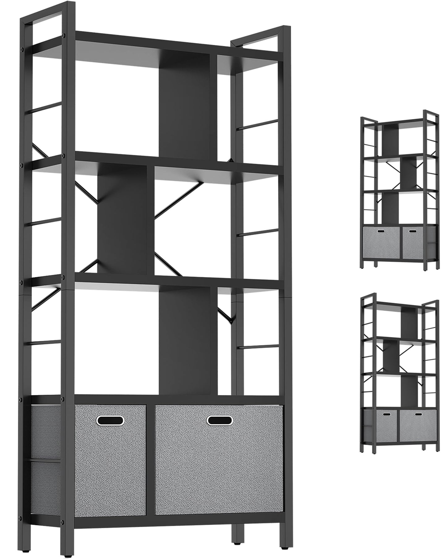 Armocity Bookshelf with Drawers - 5 Tier Tall Bookcase Geometric Modern Book Shelf Display Standing Bookshelves with Storage for Living Room, Bedroom Home Office, Black