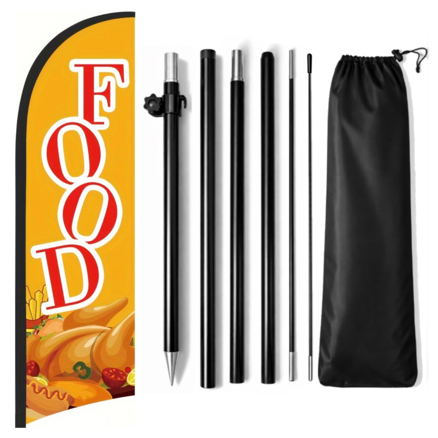 Food Feather Flag for Business, 8.2FT Outdoor Advertising Swooper Banner with Pole and Ground Stake – Tear-Resistant Polyester Sign for Shops & Events