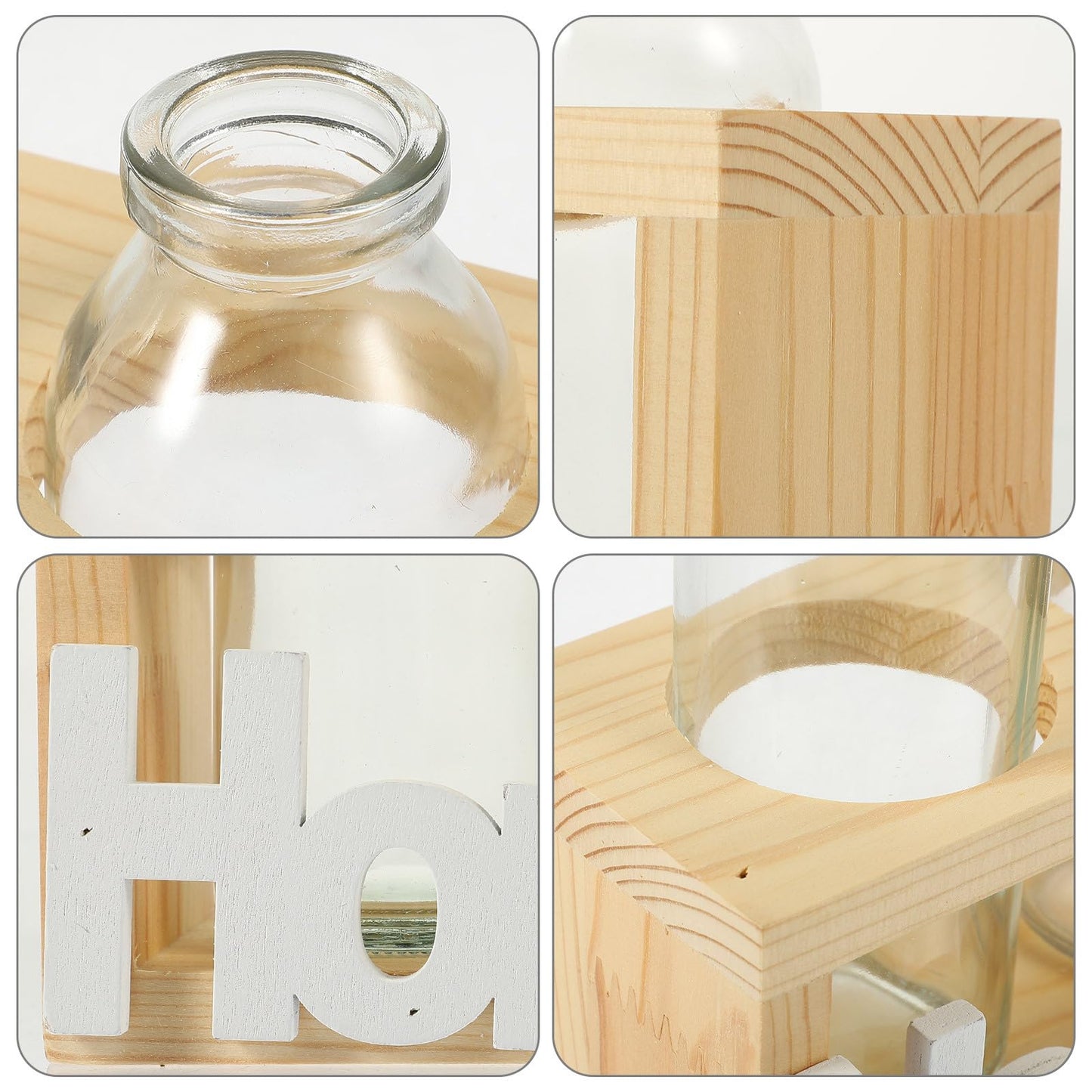 SEWACC Hydroponic Glass Planter with Wooden Stand, Nordic Style Indoor Plant Vase for Desktop Terrarium and Table Centerpiece Home Décor Set with 2 Glass Vases