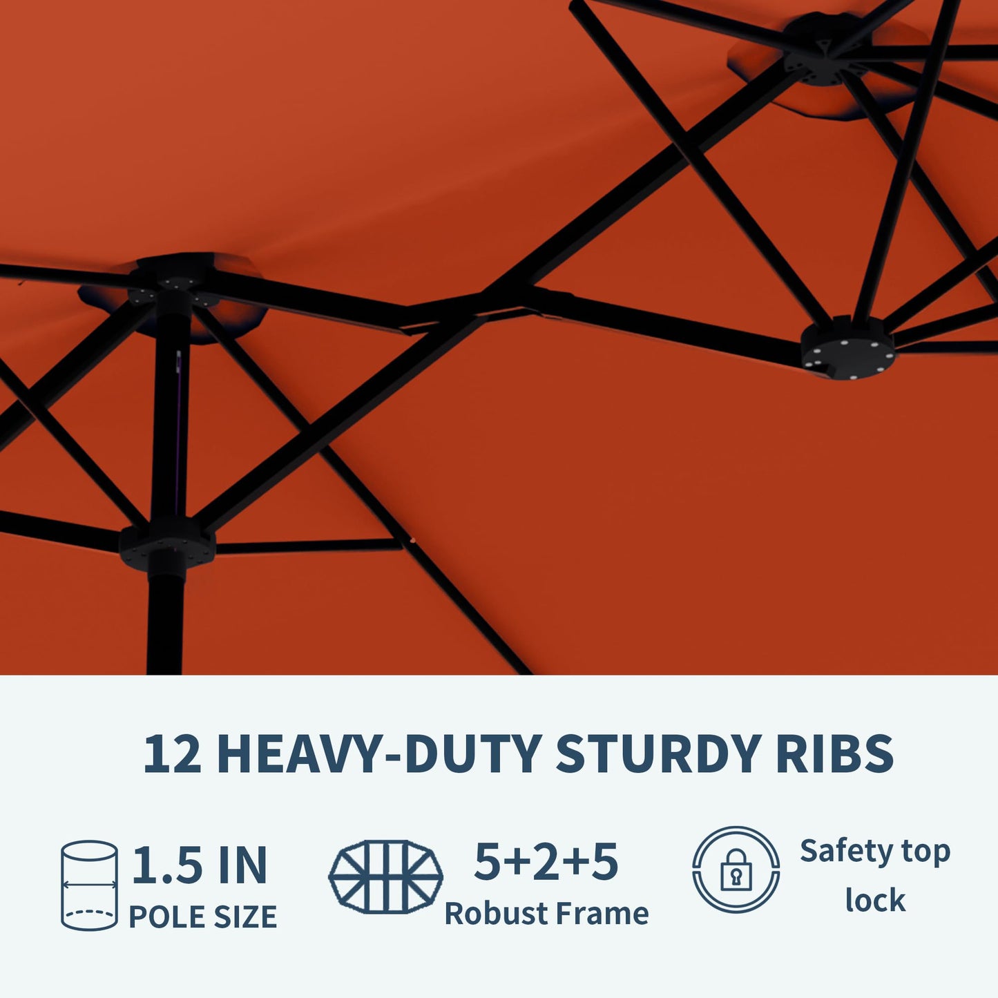 PatioKingdom 15FT Large Patio Umbrella with Base, Double Sided Rectangular Outdoor Umbrella with Sturdy Fiberglass Ribs, Market Umbrella for Pool,Garden,Backyard,Deck (Orange, 15FT)