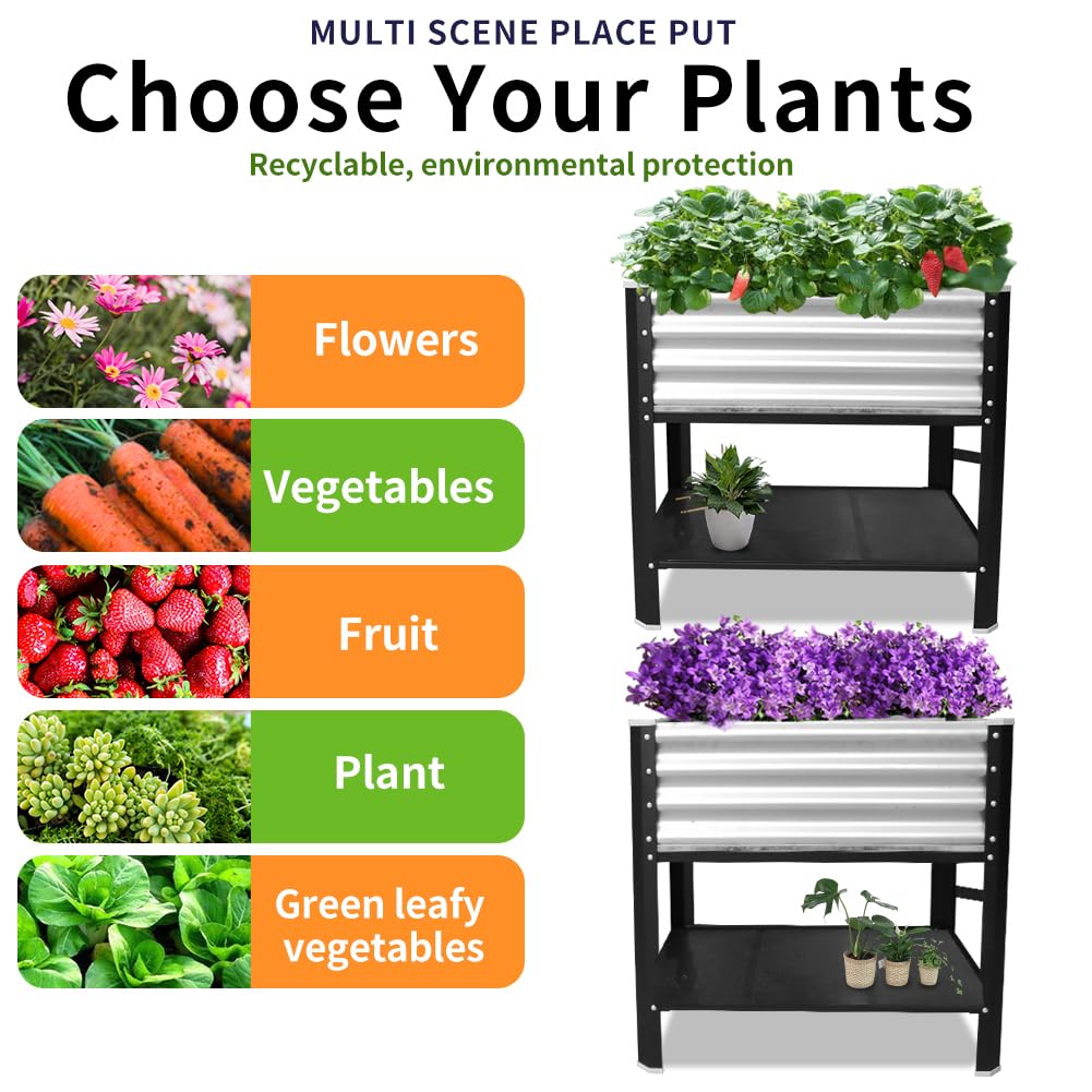 Megawodar Elevated Metal Raised Garden Bed, Large Outdoor Metal Planter Box Big Flower Plant Pot for Planting Flowers Vegetables and Herbs (Silver, Small)