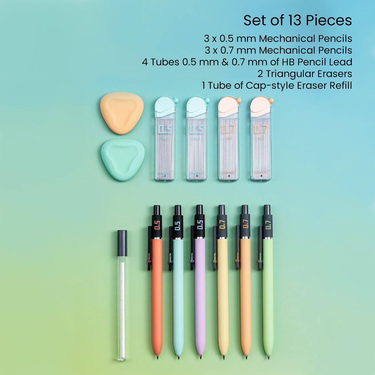 Ddaowanx Mechanical Pencil Set, 6PCS Art Mechanical Pencils 0.5 & 0.7mm with 4 Boxes HB Leads, 2PCS Erasers and 10PCS Eraser Refills, Gifts for Teen Girls, School Supplies (6PCS 0.5 + 0.7 mm)