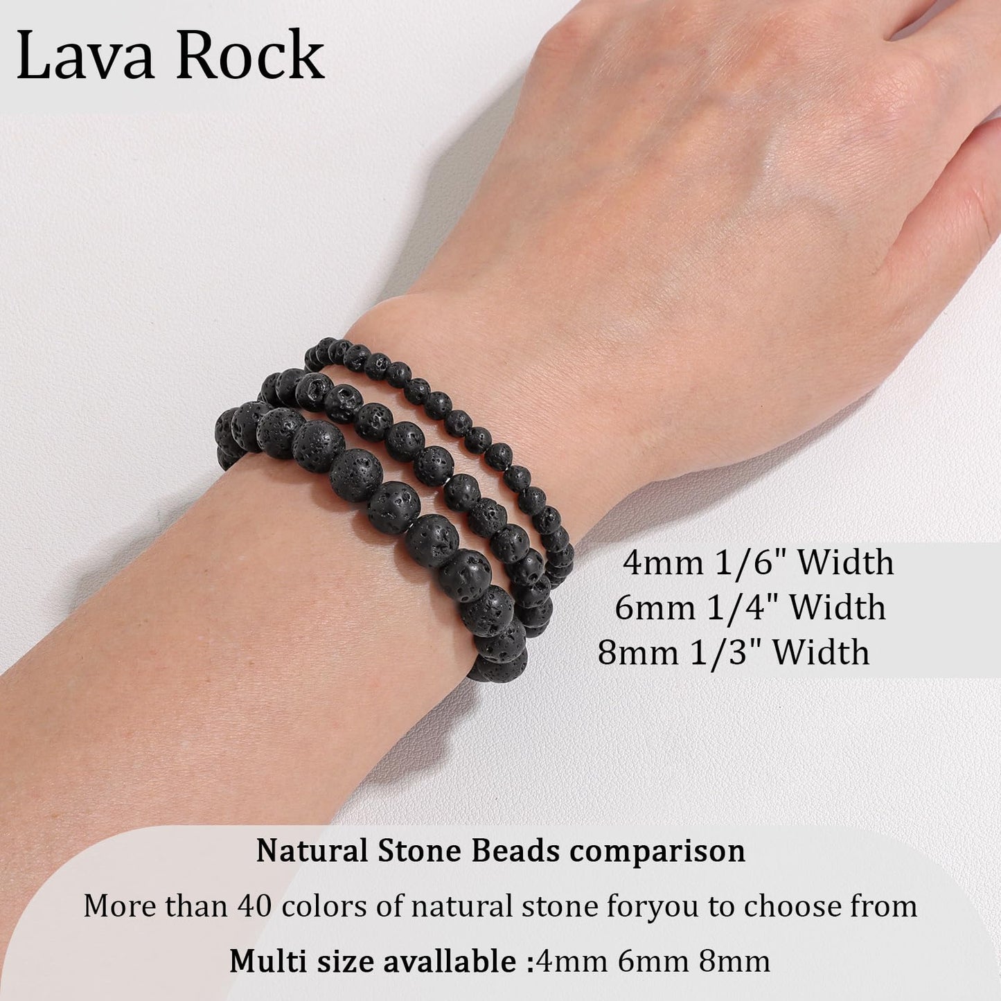 Vinswet Healing Crystal Bracelets for Women Men 8mm Lava Rock Natural Stone Beaded Stretch Bracelet Handmade Gemstone Reiki Spiritual Jewelry Gifts