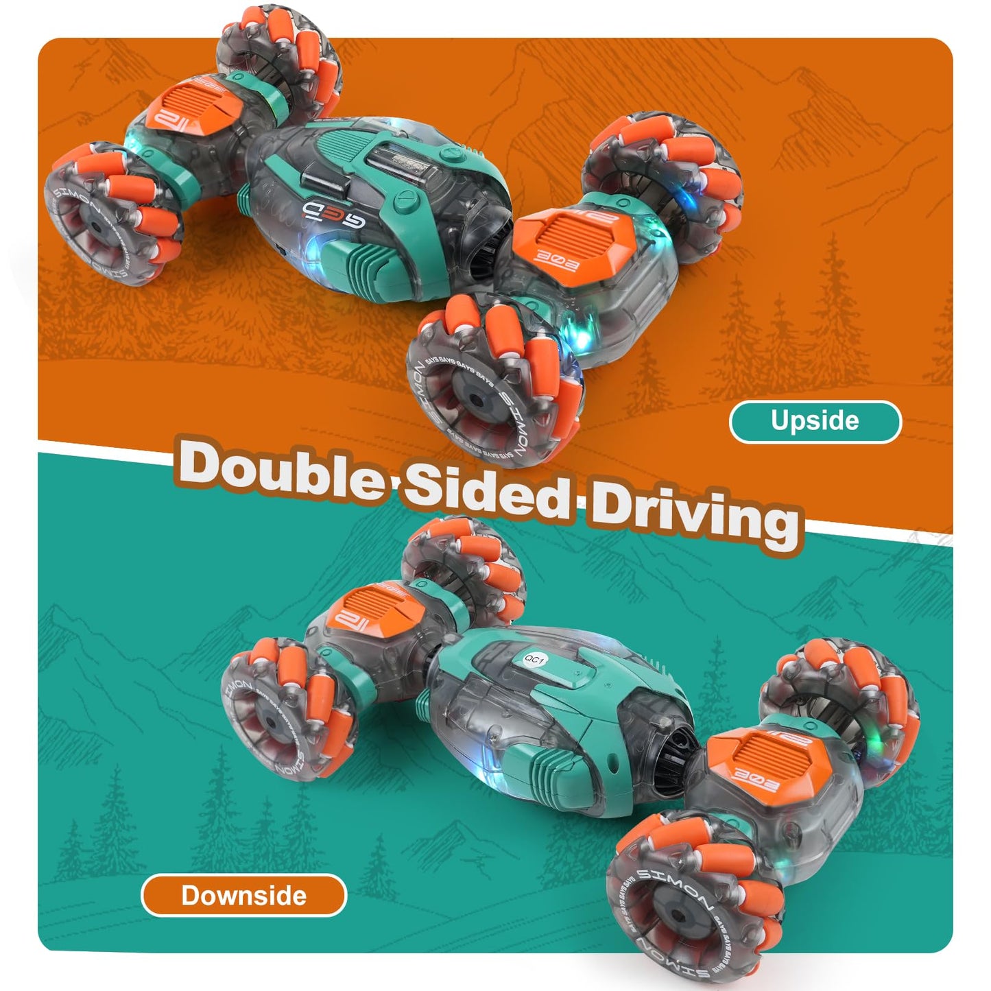 QPOU Gesture Sensing RC Stunt Car for Kids - 2.4Ghz Remote & Hand-Controlled Toy, Birthday Gifts for Boys 6 7 8 9 10 11 12 Year Old, Twist Off-Road Vehicle with Lights & Music