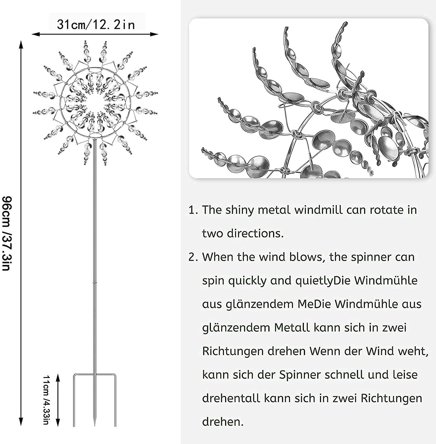 Unique and Magical Metal Windmill, 3D Wind Powered Kinetic Sculpture, Wind Spinner Solar, Wind Spinners for Yard and Garden, Windmill Catchers Outdoor Patio Decoration