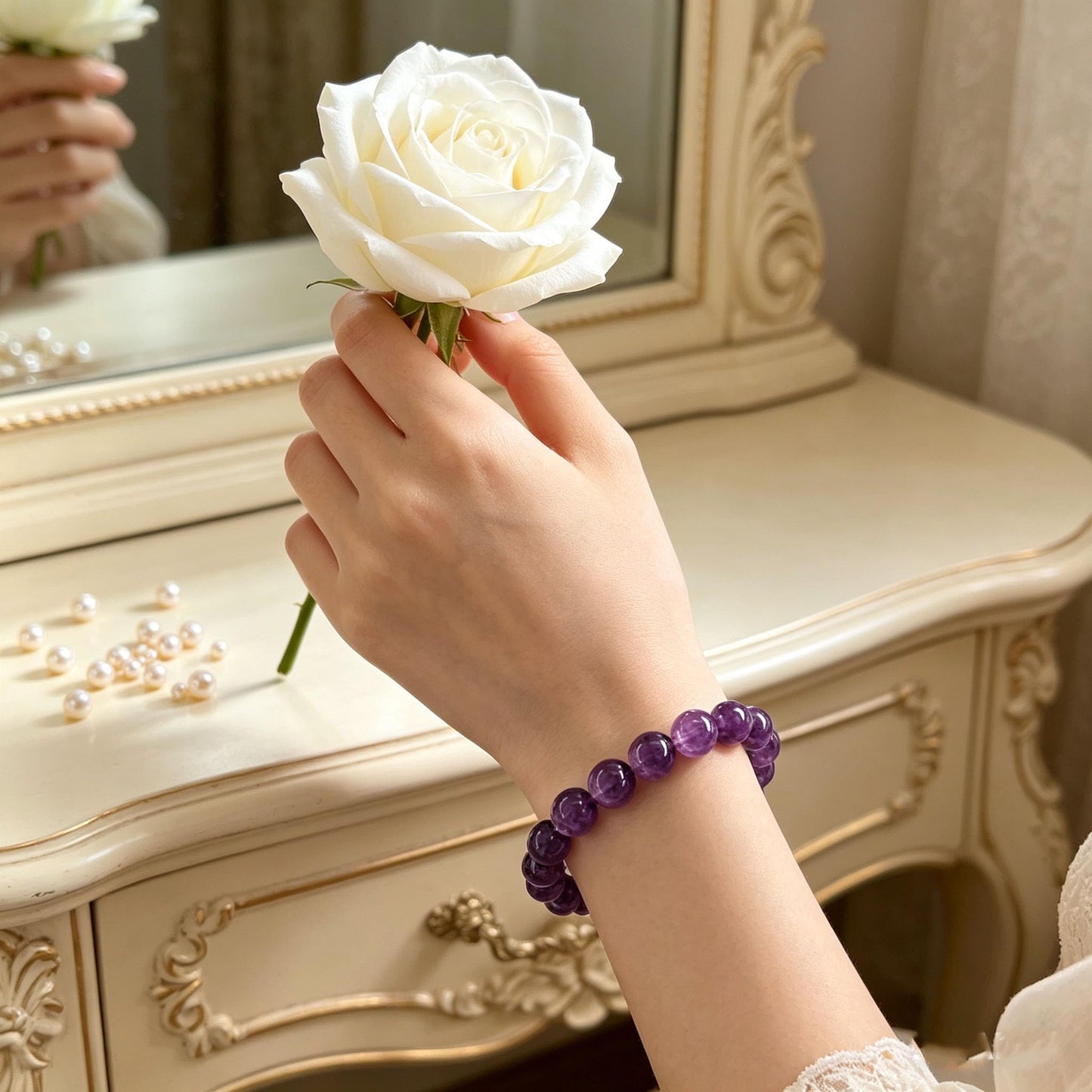 8mm Natural Amethyst Beaded Bracelet, Healing Crystal Stretch Bracelet for Women Men remium Amethyst Gemstone Bracelet, Calming Energy Stone Jewelry for Daily Wear