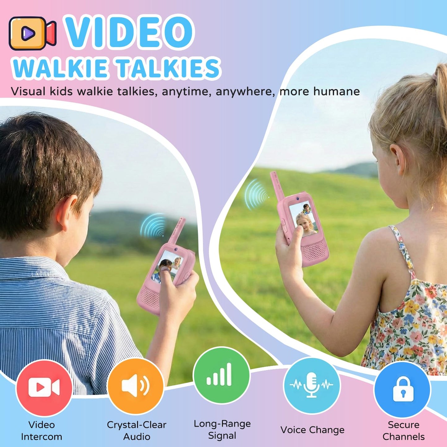 Video Walkie Talkies for Kids, 2 Pack Rechargeable Long Range Walkie-Talkie with HD Camera, Birthday Gift Toys for Girls Boys Ages 3-12 Indoor Outdoor Toys for Family Games, Camping, Hiking, Pink