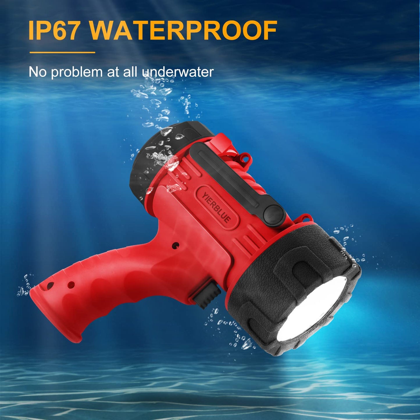 YIERBLUE Rechargeable Spotlight Flashlight with 2000,000 High Lumen LED, IP67 Waterproof Long Running Spot Light searchlight, Impact Resistant Handheld Spotlight with Foldable Stand and Red Lens