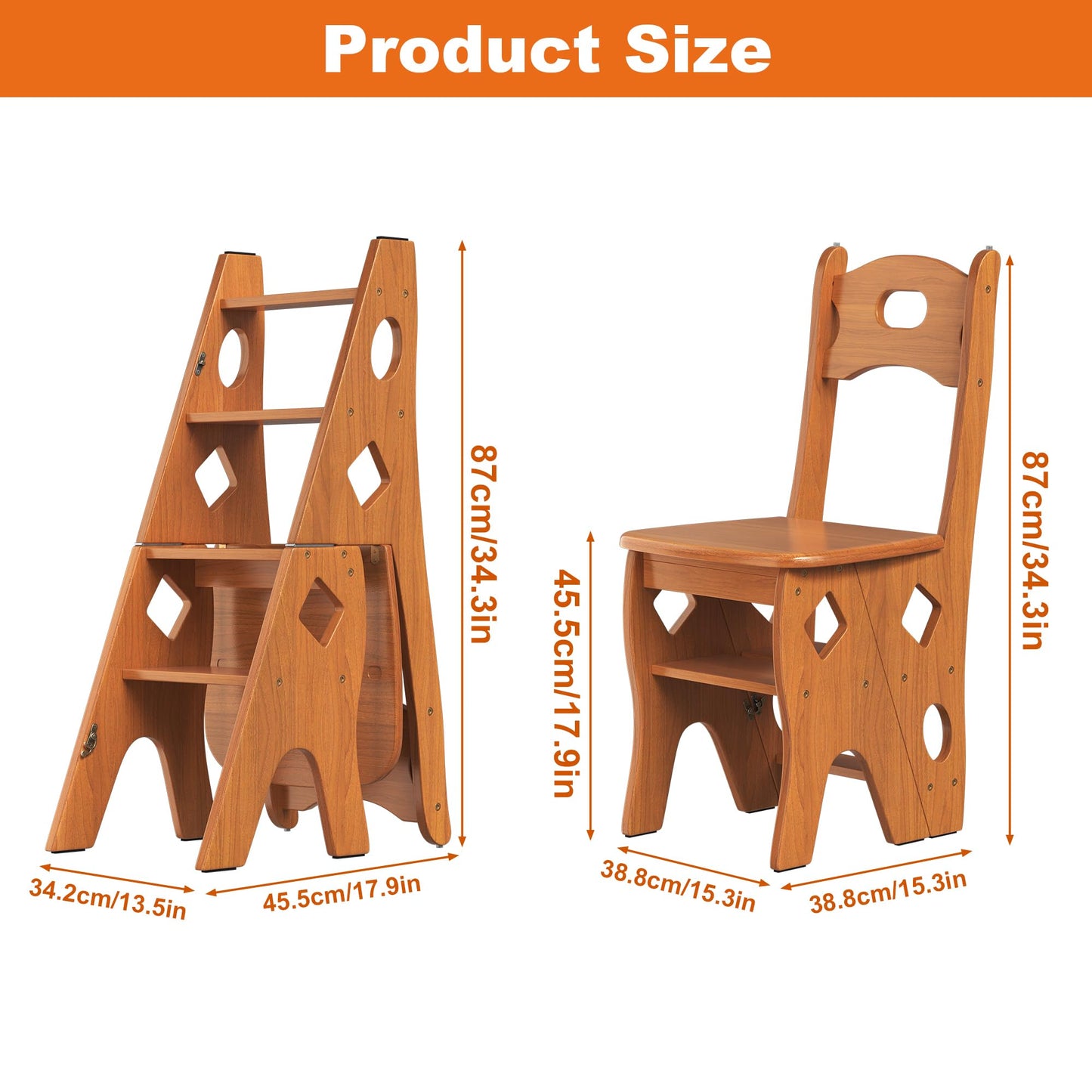 ybaymy Folding Library Ladder Chair, 4 Tier Portable Step Stool Chair, Lightweight 3-in-1 Stepladders Display Stand, Library Steps Bookshelf Plant Stand for Storage and Decoration