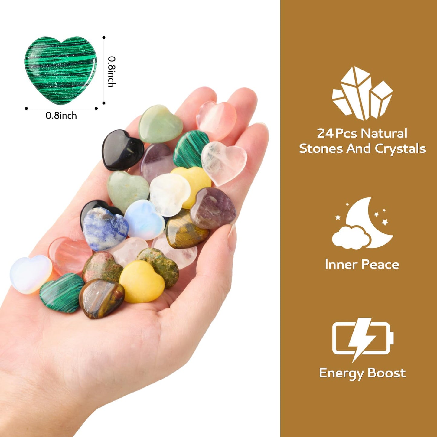 UU UNIHOM 24 Pcs Crystals Heart Healing Stones for Valentines Day Party Gift Crystal Heart Shaped Rocks Gemstones with Greeting Cards for Meditation Balancing Chakra Reiki Spiritual Christmas Gifts