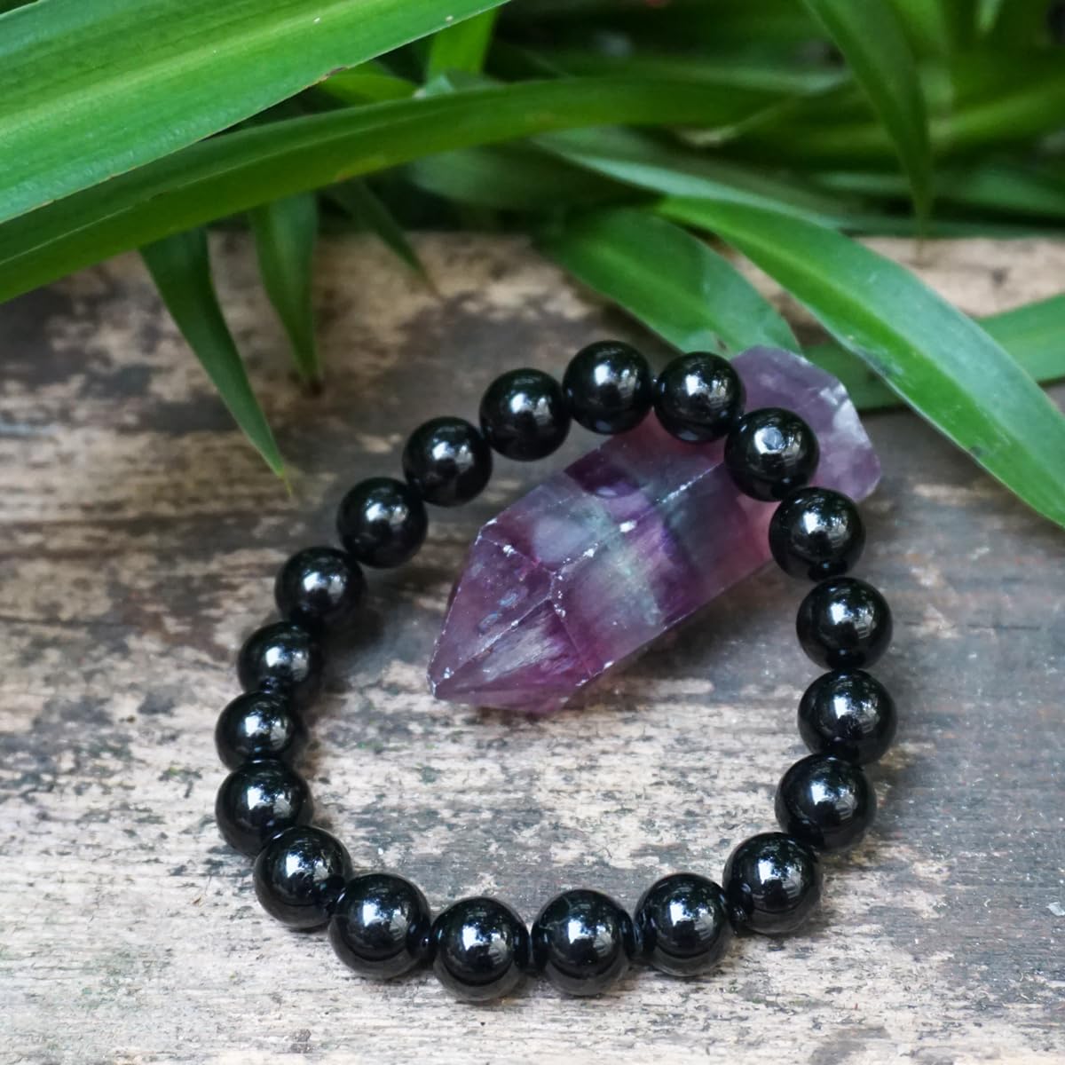 8MM Black Tourmaline Bracelet, 3A Grade Natural Chakra Crystal Jewelry | Birthstone of October, Fit 6.5" Wrist Size, Bring Luck, Peace & Love, Feng Shui Gift for Friends Familys