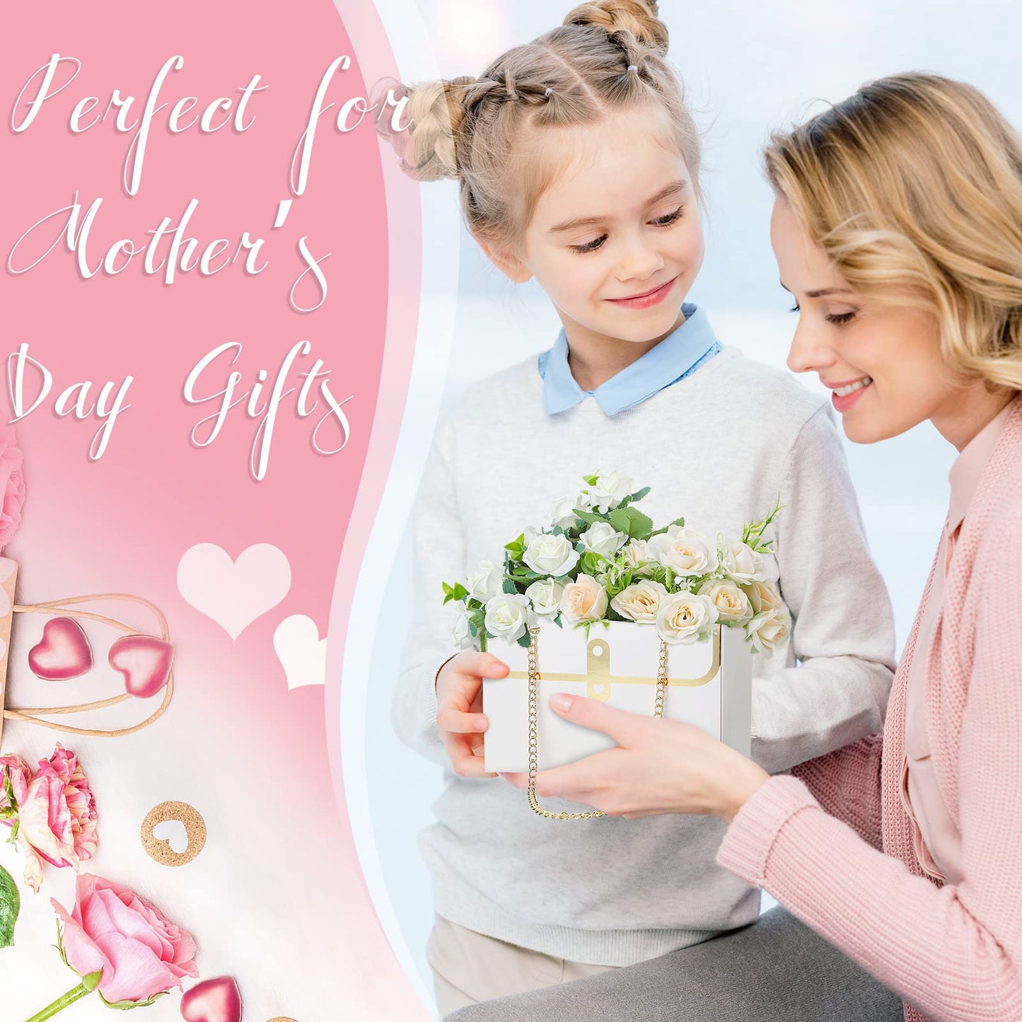 Lincia 12 Pcs Pink White Black Flower Box Wedding Flower Paper Gift Bag Bouquet Boxes with Handle Boxes for Arrangements Bouquet Wrapping Paper for Wedding Bridal Baby Shower Party Supplies