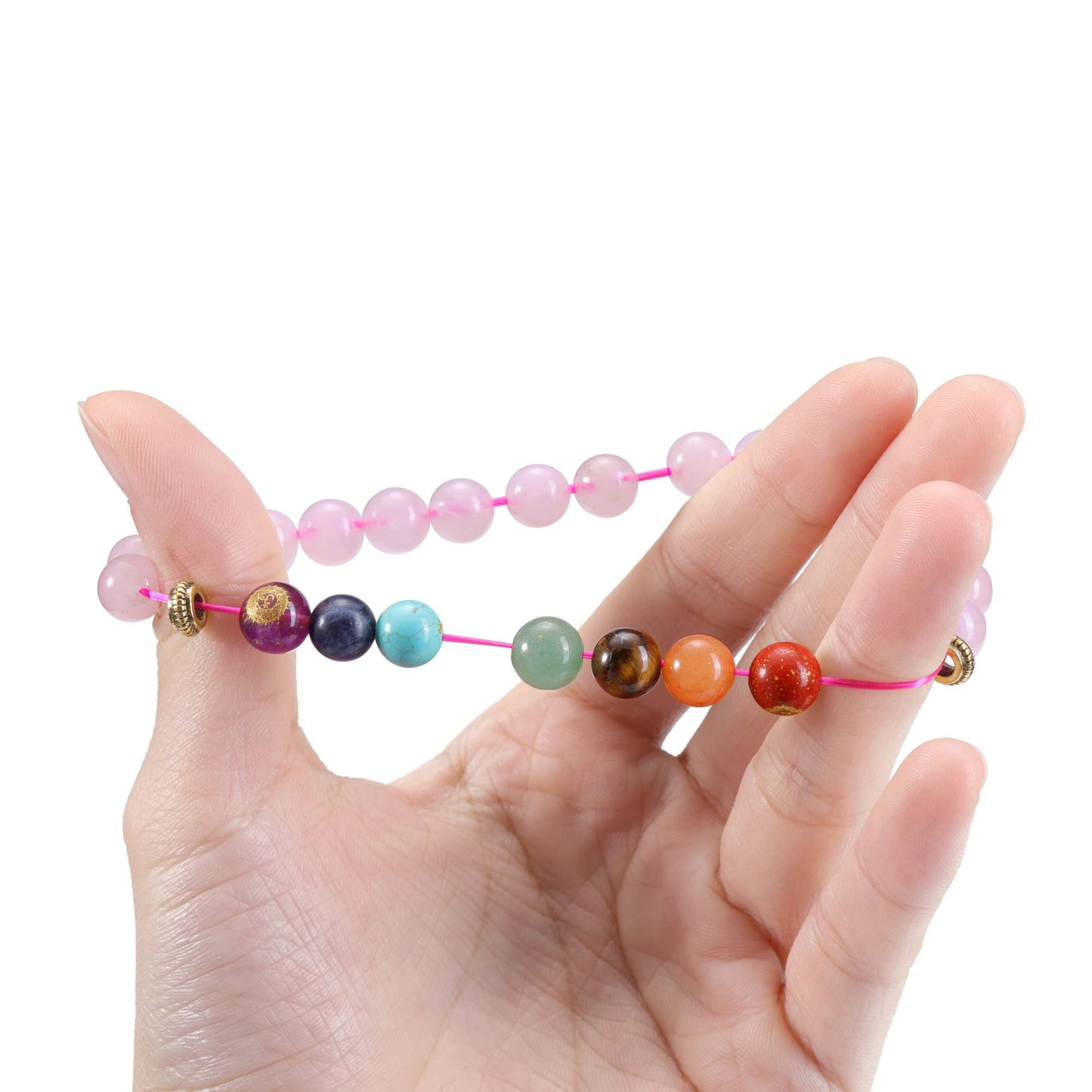 VadiForest Natural 8mm 7 Chakra Stone Crystal Bracelet Reiki Rose Quartz Healing Crystal Gemstone Beads Men Women Stretch Bracelet for Meditation