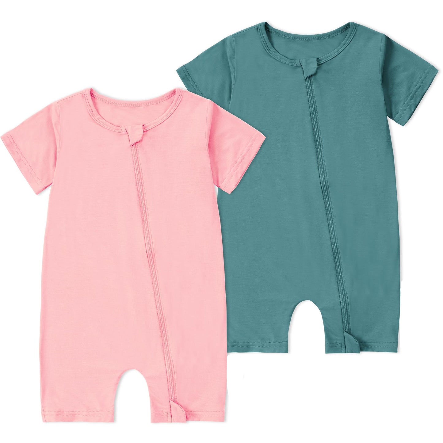 MICHLEY Infant Baby Girls Boys Summer Romper Bamboo Viscose Bodysuit Outfits Clothing 18-24 Months, Pink&Green 2 Pack
