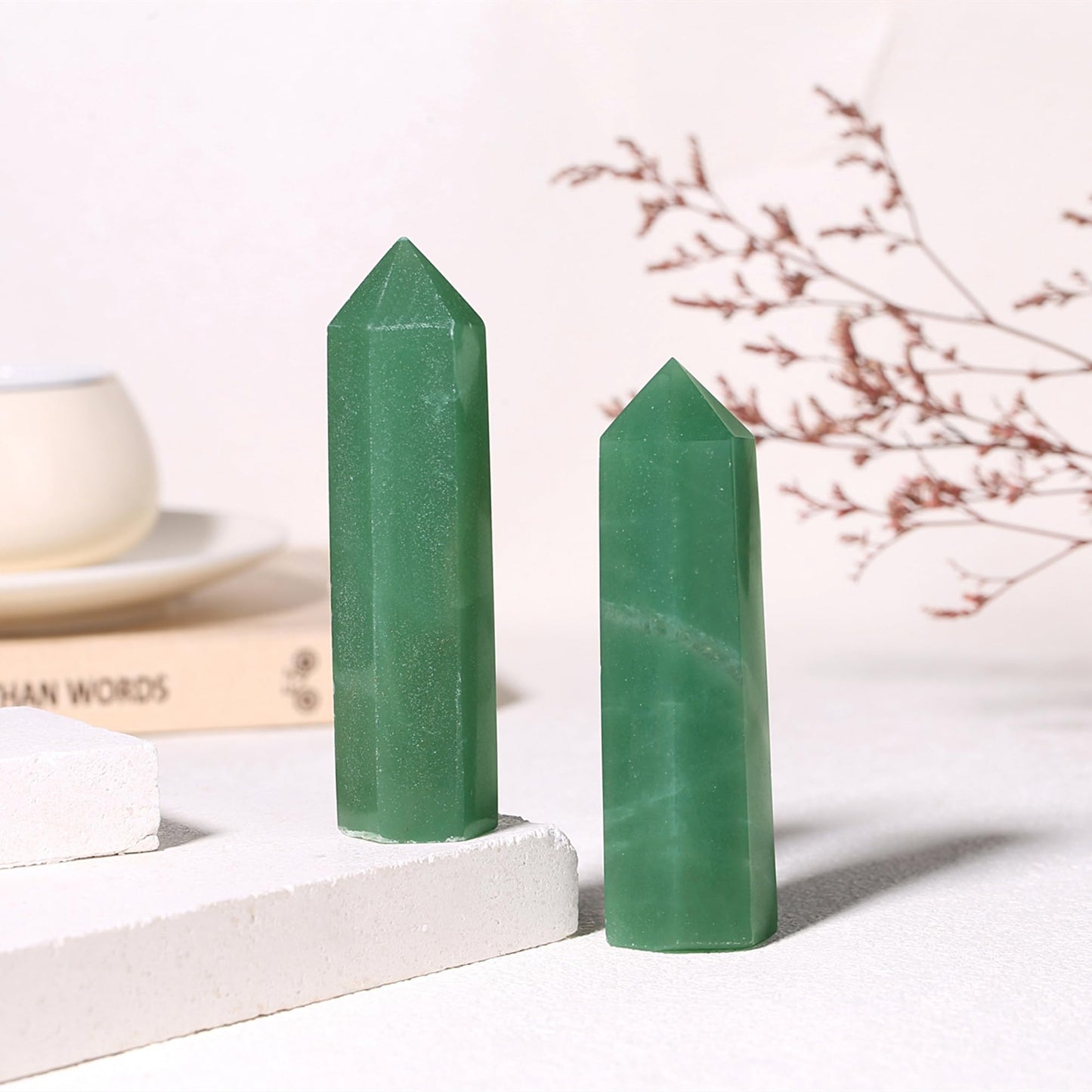 ZHIYUXI 3.7-4" Green Aventurine Healing Crystals Tower Stones Crystal Wand Hexagonal Pointed 1 Pc Large Crystals Reiki Energy Balancing Meditation Therapy Gemstones Decoration Gifts