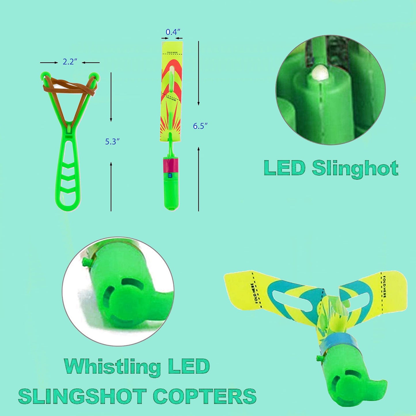 TOYARA Amazing Led Flying Toys for Toddler -12 PCS Light up Slingshot LED Helicopter Toy - Arrow Planes Glow in The Dark Party Favors for Kids Summer Toys Outdoor Game Birthday Gifts for Kid 8-12