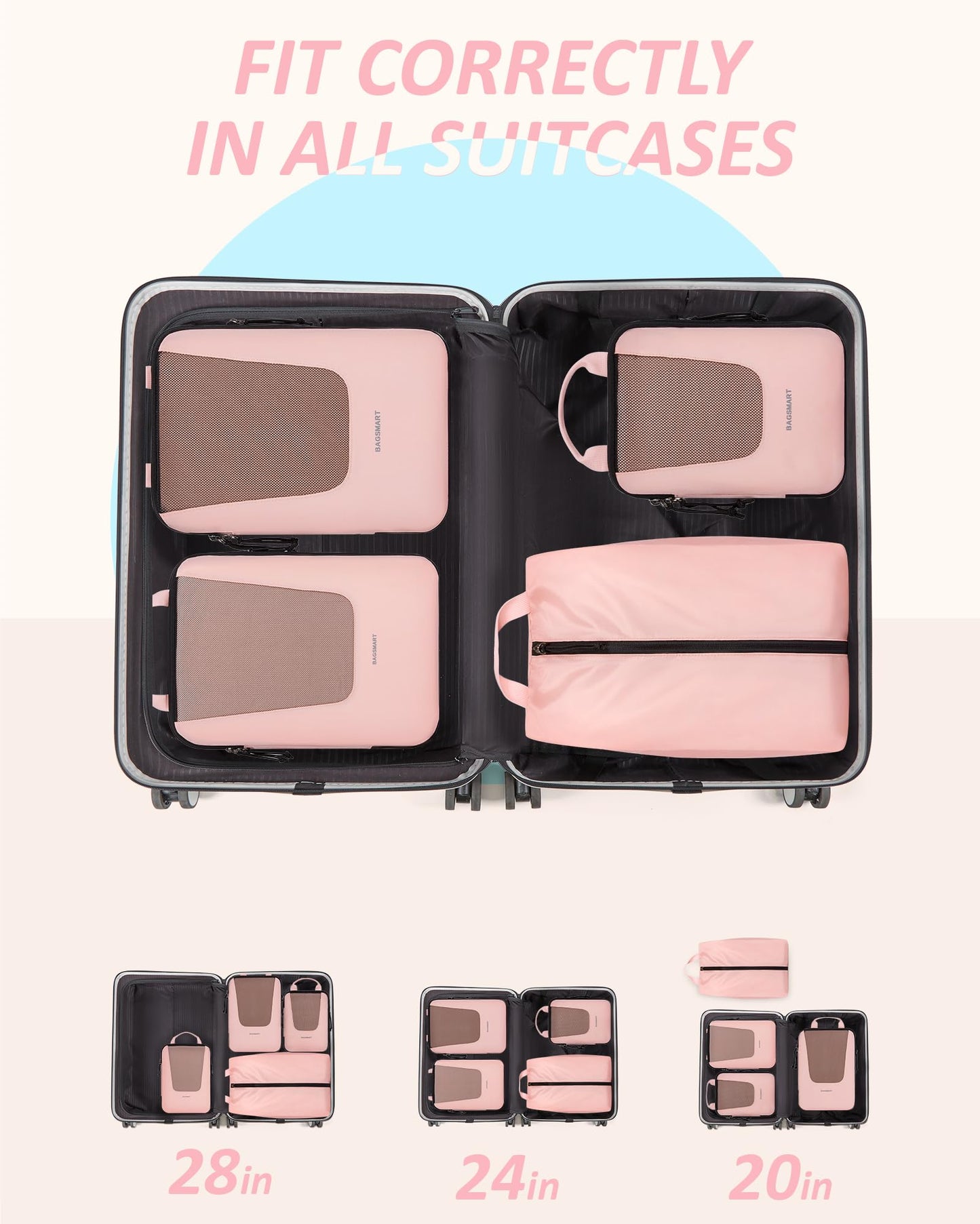 BAGSMART Compression Packing Cubes for Travel, 6/5/4set Lightweight Packing Organizers, Summer Travel Essentials Suitcase Organizer Bags Set, Compressible 4 Set/Black