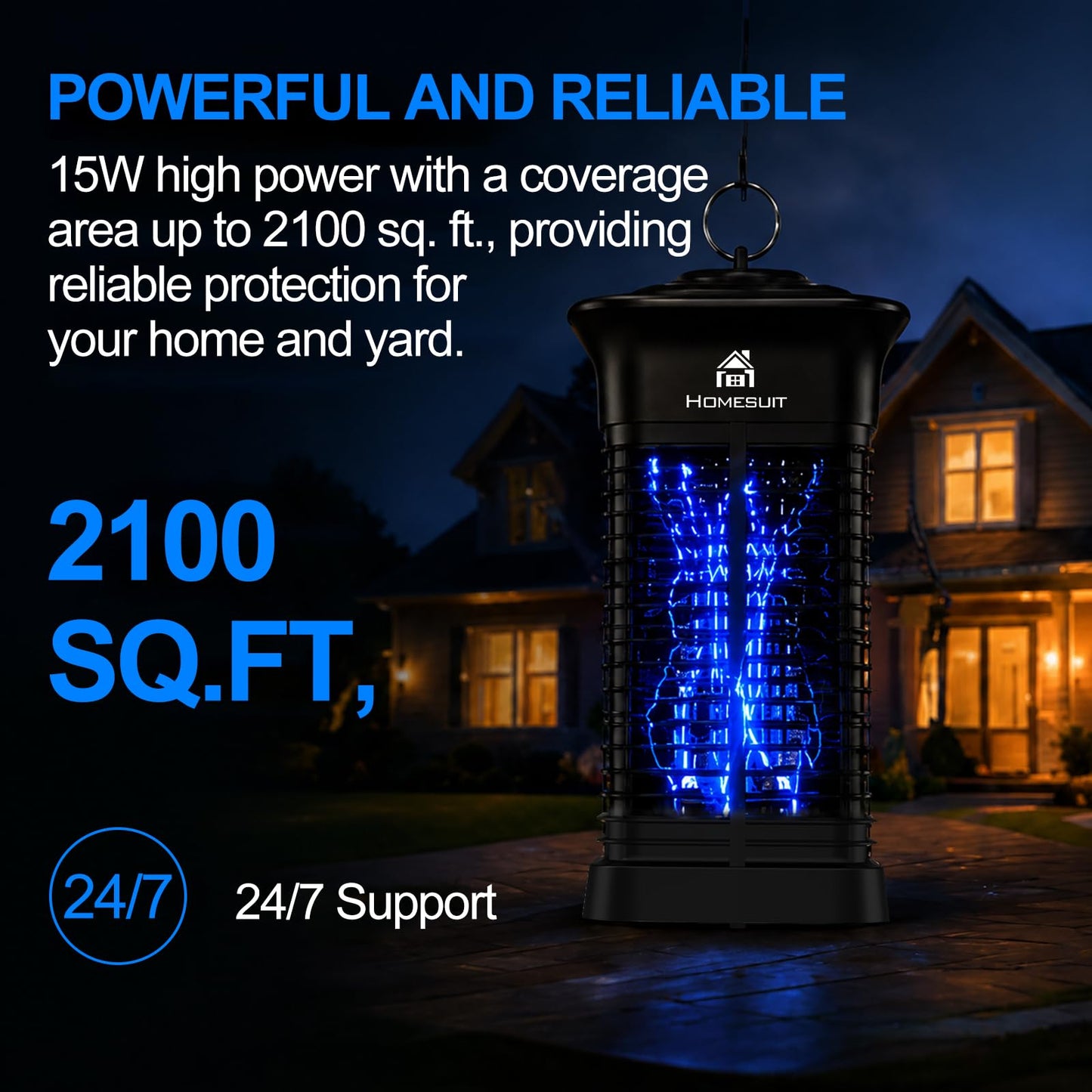 Homesuit Bug Zapper 15W for Outdoor and Indoor, High Powered 4000V Electric Mosquito Zappers, Mosquito Killer, Electronic Mosquitoes Light Bulb Lamp for Home Backyard Patio