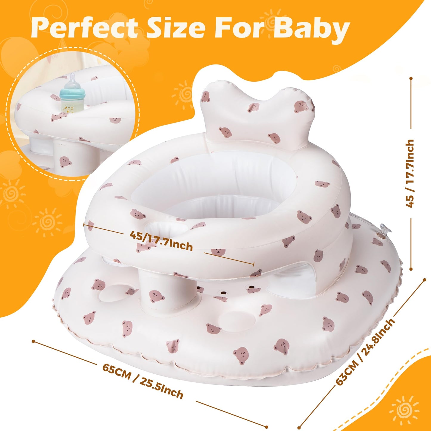 Inflatable Baby Seat for Babies 3–36 Months, Aloxina Sit Me Up Floor Chair with Built-in Air Pump, Extra-Wide Base & Anti-Tip Support, Infant Chair for Sitting & Feeding – Bear