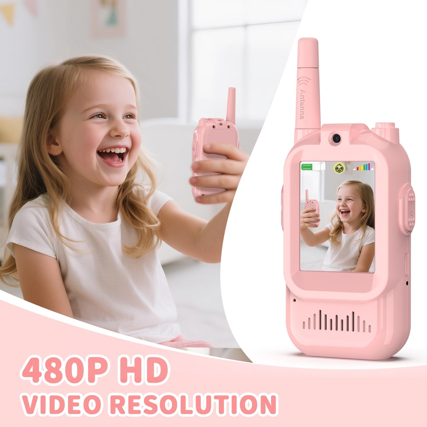 BlueFire Kids Walkie Talkies with Video – Screen Display Toy Radios with Voice Effects, One-on-One Pairing, Long Range – Birthday Toys Gifts for Boys & Girls Ages 3–12 (Pink)