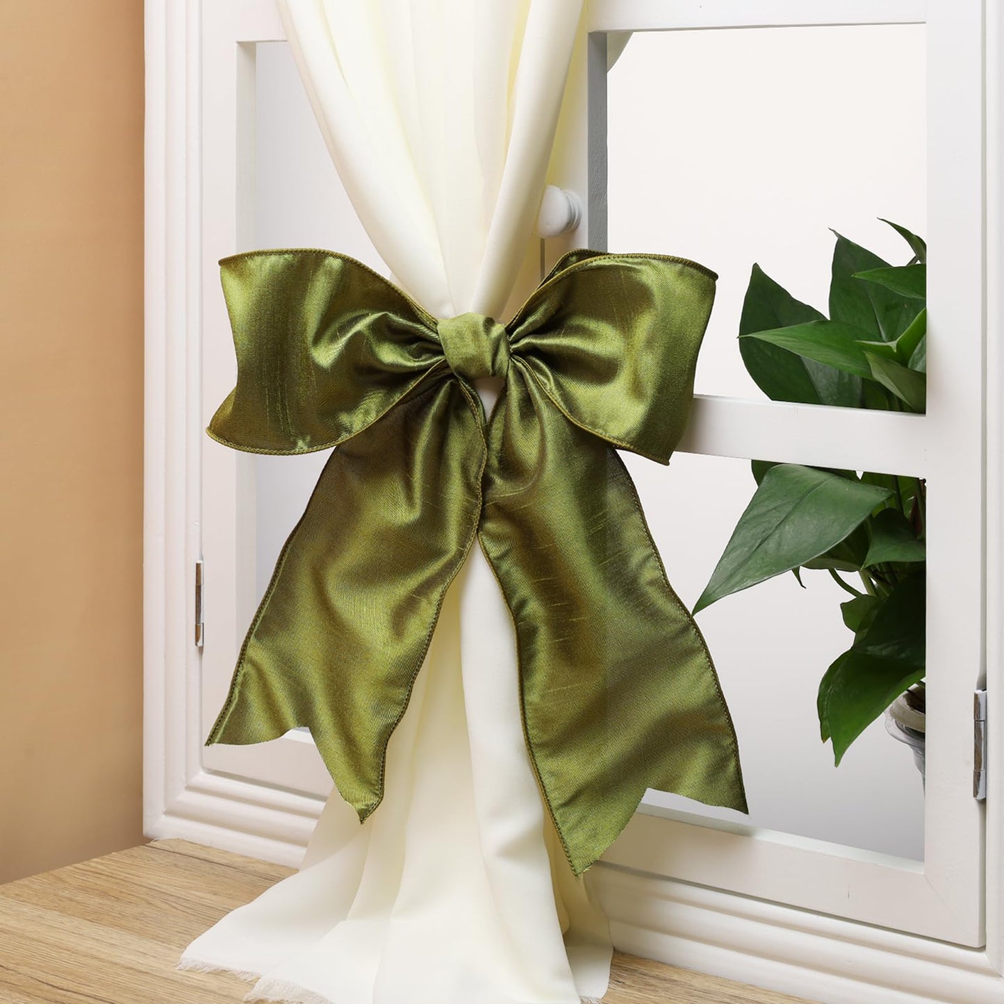 LaRibbons Moss Green Ribbon Wired 4 Inch x 10 Yards Dupioni Ribbon with Wired Edge for Wreaths, Bows and DIY Decorations
