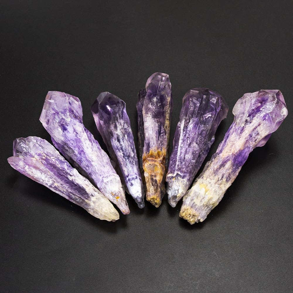 Natural Raw Amethyst Point Wand 6pcs Set- Healing Crystal Scepter with Single Terminated Cluster,Positive Energy Stone for Home Decor,Reiki,Meditation,and Spiritual Gift