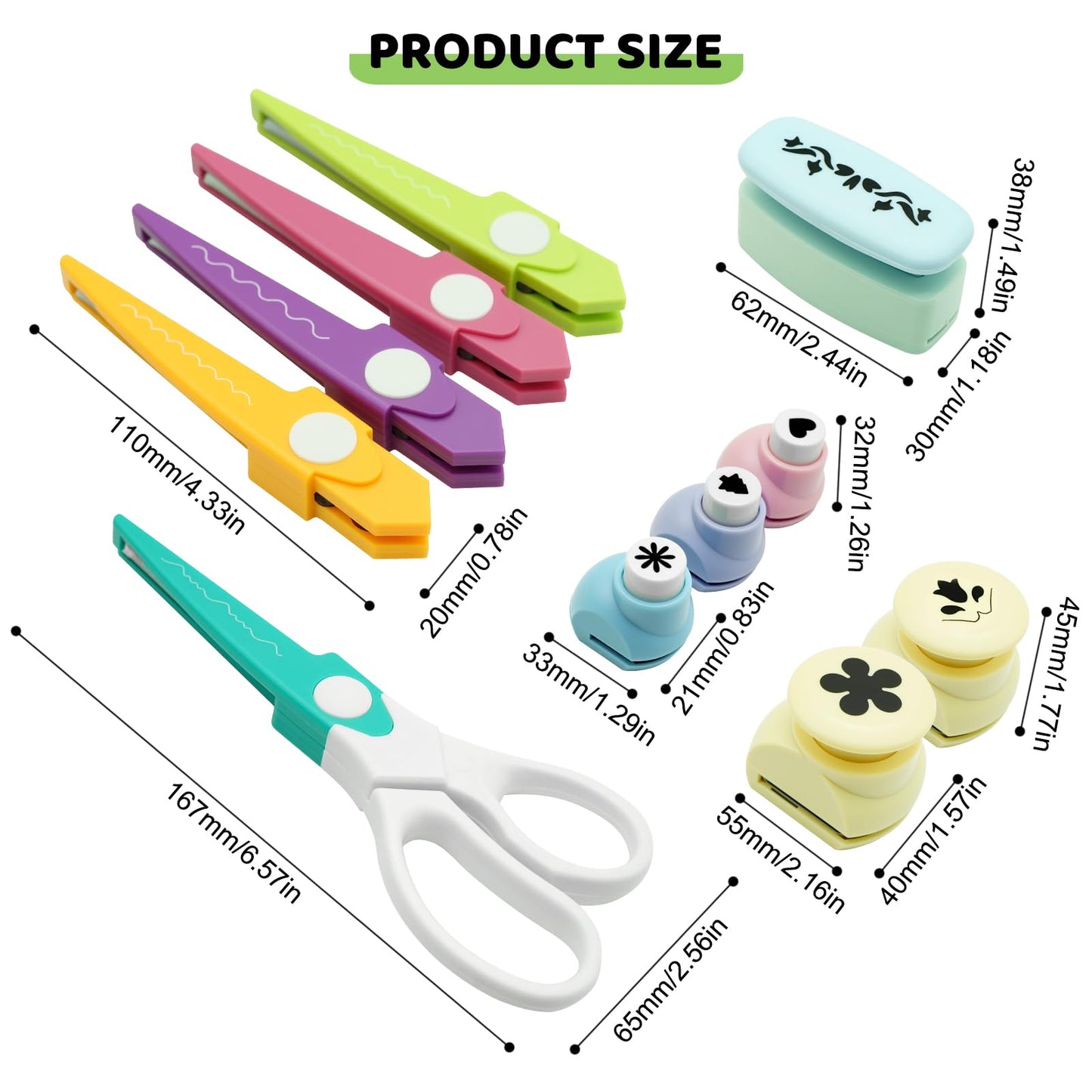 Craft Scissors Decorative Edge Set with Hole Punch Shapes Paper Punches, Crafting, Kids DIY Shape with Star/Butterfly/Heart/Leaf/Flower Cutters, Ideal for Journaling Handmade Art - Purple Carry Case