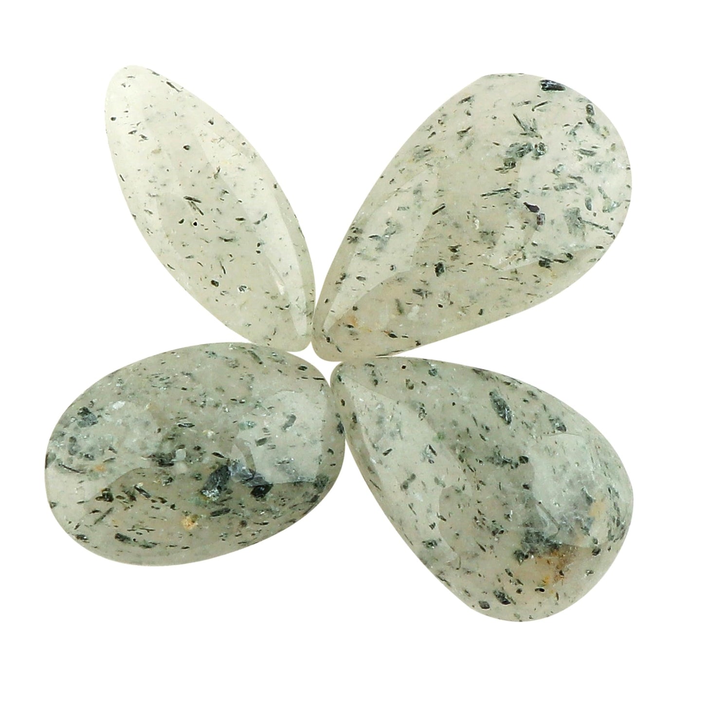 CRYSTALINES 4pcs Natural Green Dot Quartz Gemstone Cabochon, Wholesale Flatback Crystals. Assorted Bulk Polished Stones, DIY Crafts-Jewelry Making, Loose Lapidary Supplies, Gem Collection