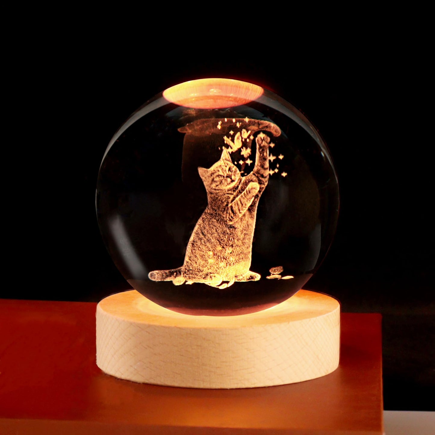 UPSIME Ideal Cat Gifts, 2.4In Cute Crystal Cat Ball Lamp with Wooden Base, Gifts Ideas for Cats Lover, Girlfriend Mom Girl-Christmas, Birthday, Mothers Day, Cute Cats Decor for Home Office Bedroom