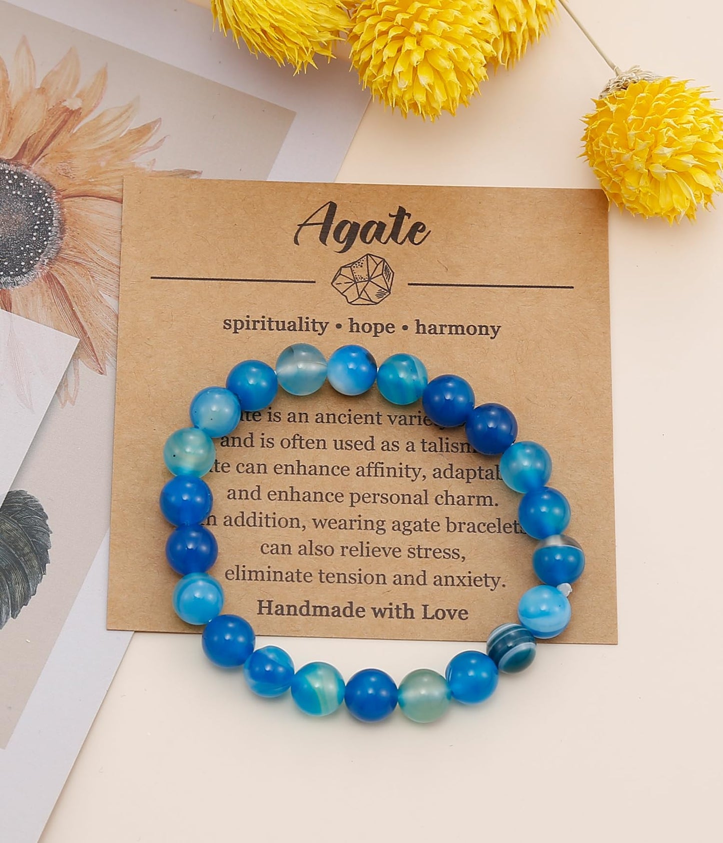 BOMAIL Natural Stone Bracelet for Women Men - 8MM Semi-Precious Gemstone Beaded Bracelet Healing Crystal Stretch Bracelet Yoga Bracelets Jewelry