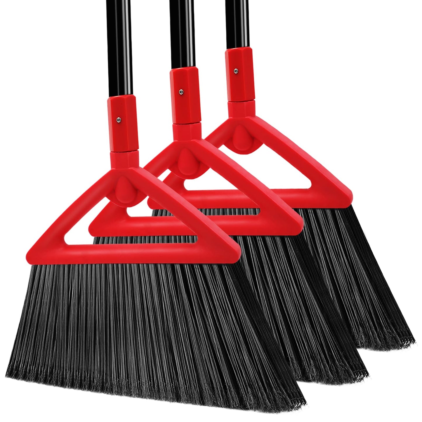 PUTNATRUE Heavy Duty Angle Broom, 3 Pack Longer Commercial Brooms, Swipe Brooms for Sweeping Indoor Outdoor, Perfect Red Broom of Kitchen, Garage, House, Restaurant