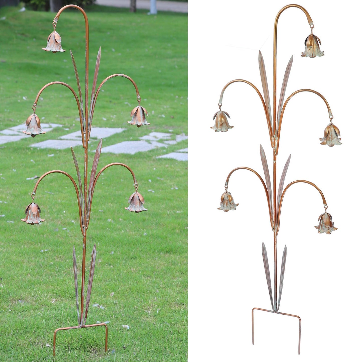 MNRYLKB Gardens Metal Flowers with Bells for Outside Garden Art, Decorative Garden Stakes, Outdoor Decoration for Patio Garden Decor.