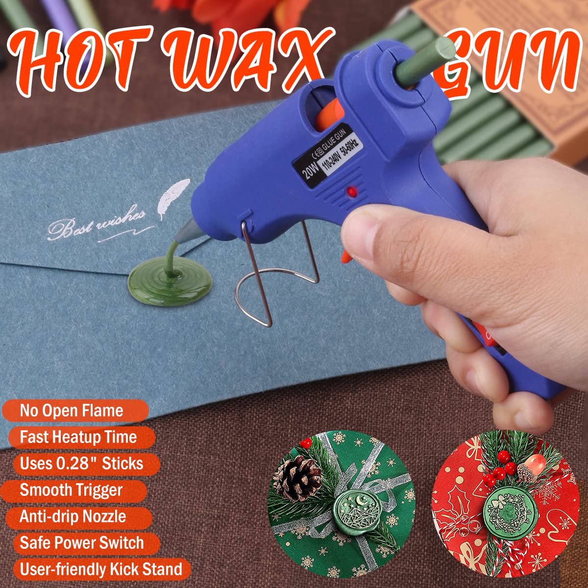 Wax Seal Kits, Wasole 20Pcs Blue Sea Sealing Wax Sticks with 1 Pieces Glue Gun Set for Wax Seal Stamp, Great for Wedding Invitations, Birthday Cards, Envelopes, Gift Wrapping