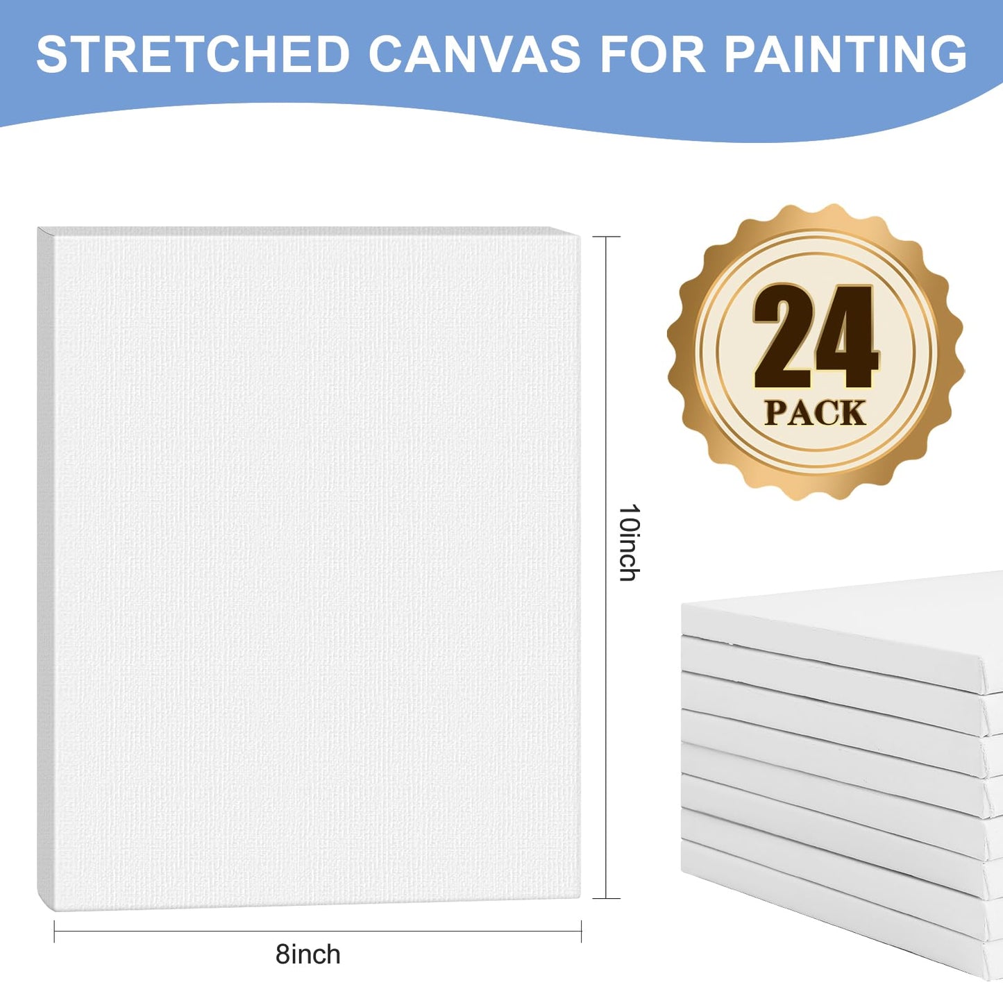 FUMILE 8x10 Canvas for Painting Stretched, 24 Pack Canvases for Painting-5/8 in Profile Primed White Blank Painting Canvas Value Pack for Oil & Acrylic Paint