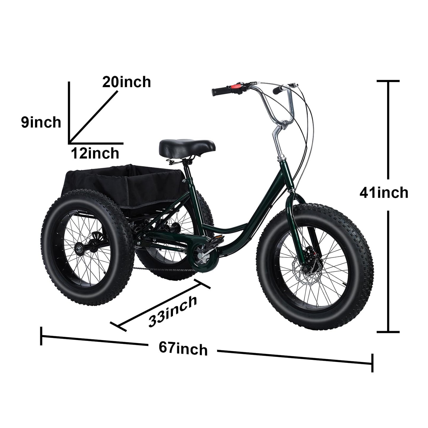 Smalibal [Fat Tires] 7-Speed Adult Tricycle 20 Inch - Stable 3 Wheel Bikes for Adults with Large Spacious Basket, Double Disc Brake, Picnic Shopping Tricycles for Seniors, Women, Men Black