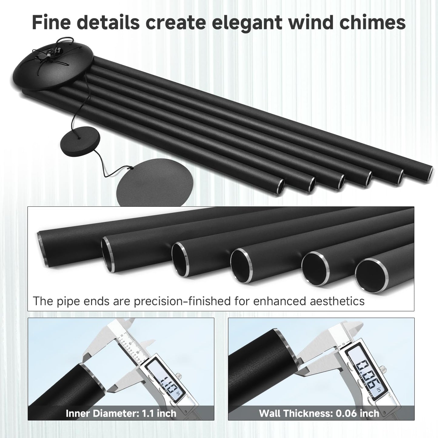 66" Extra Large Wind Chimes for Outside Deep Tone, 6 Thick and Bold Aluminum Tubes Tuned Relaxing Melody Wind Chime, Big Wind Chimes for Garden Patio Decor, Great Gift Idea for Mother's Day (Black)