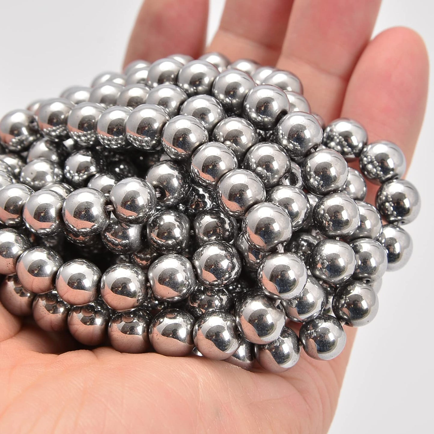 jodaying 10mm Silver Plated Hematite Smooth Round Natural Gematone Loose Beads for Jewelry Making DIY Findings 1 Strand 15"