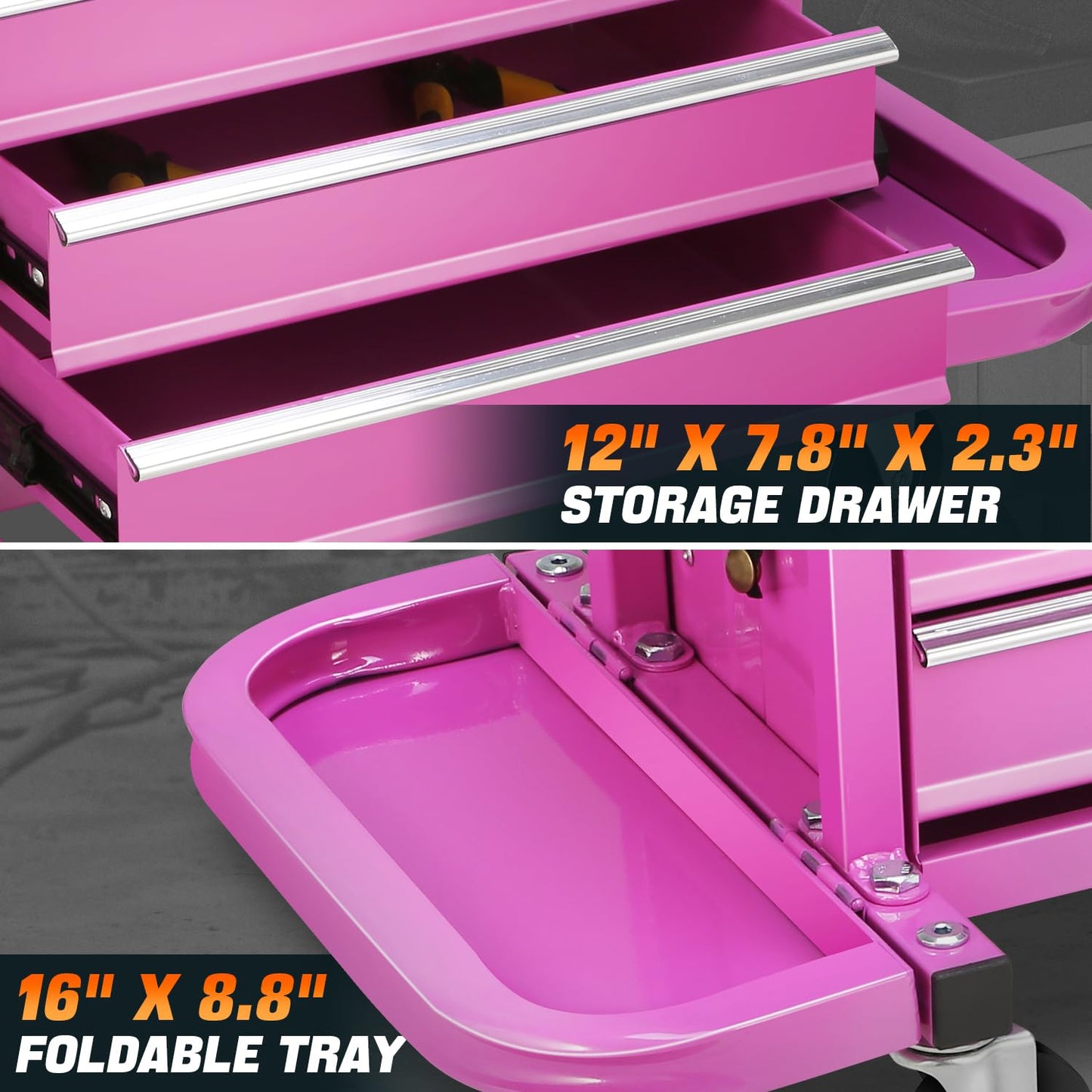 DNA MOTORING 3-Drawer Tool Chest Rolling Mechanic Seat with Tool Trays,350lbs Max Weight Capacity, Purple, TOOLS-00261-PR
