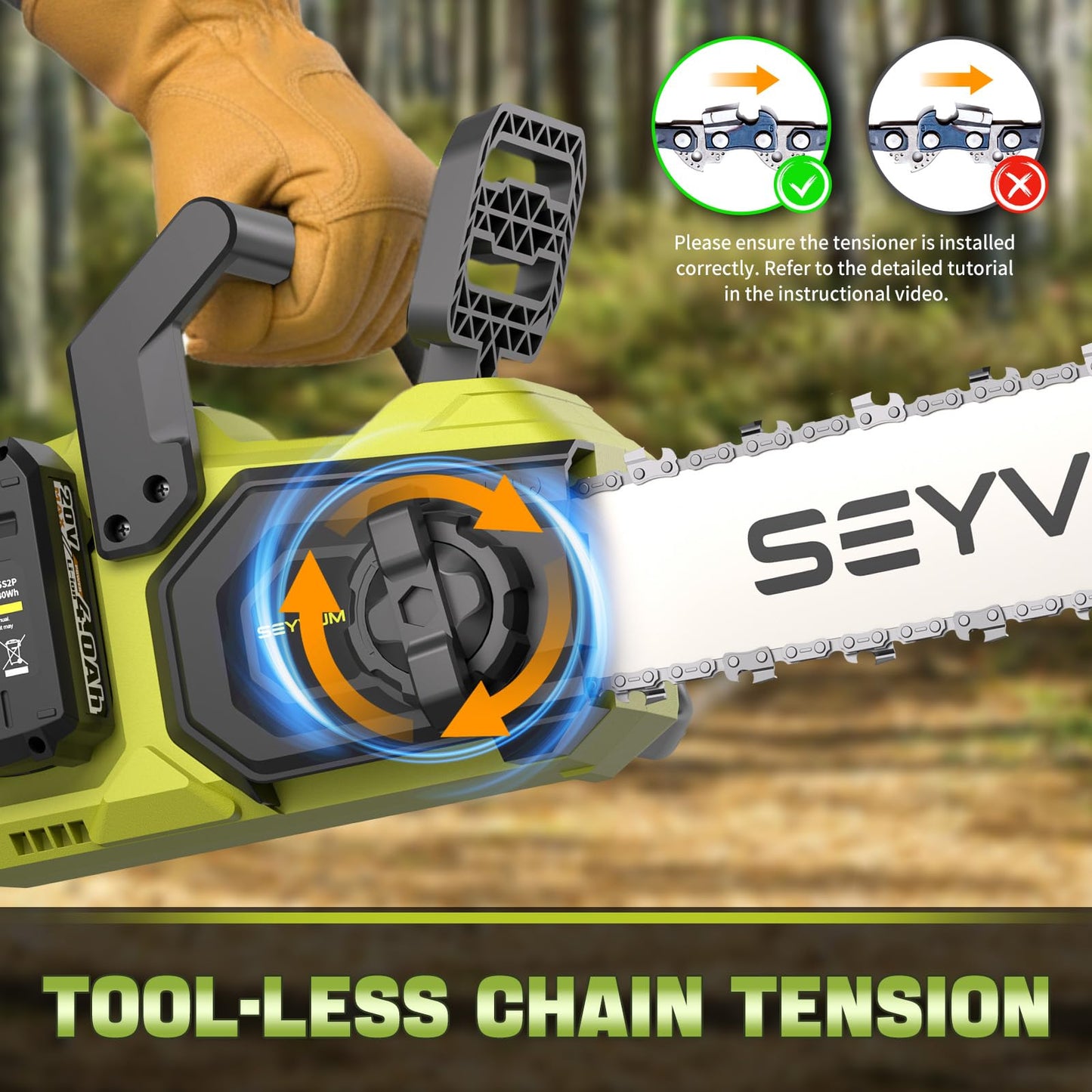 SEYVUM Cordless 40V 16 Inch Chainsaw with 2 x 4.0Ah Batteries, Electric Chain Saw with Tool-free Chain Tension, Auto Oiling, Heavy-Duty for Tree Felling, Firewood Cutting, Pruning