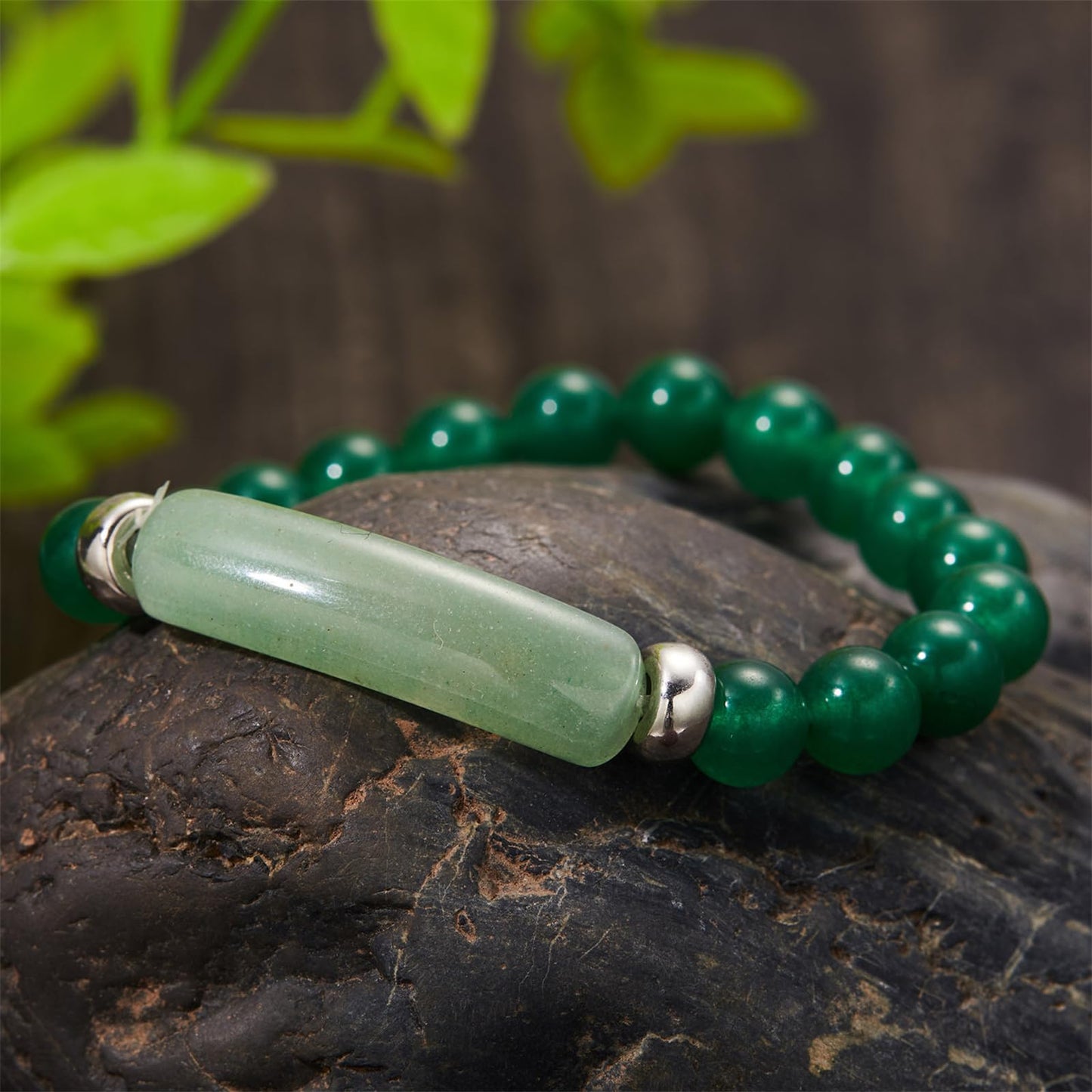 QLYOVWE Link Pheromone Bracelet for Women Pink Love Rose Quartz Pheromone Bracelet 8mm Healing Crystal Beads Stretch Bracelet Handmade Good Luck Energy Chakra Stone Beaded Bangle Bracelet (Green)