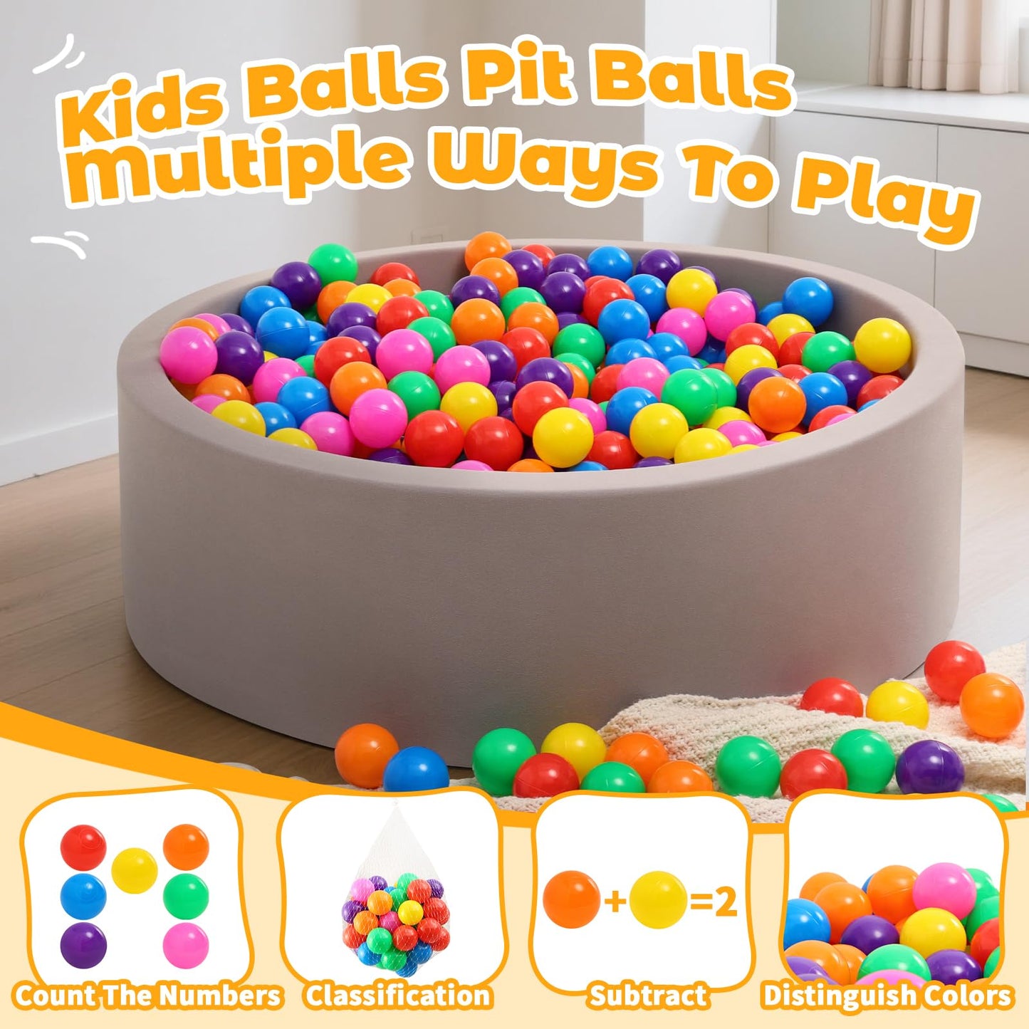 Suncuber Ball Pit Balls for Toddlers: 100 Colorful Non-Toxic Balls – BPA-Free, Phthalate-Free, Crush-Resistant Plastic, 2.2 Inches, Perfect Toy for Boys and Girls, Ideal for Ball Pit Play