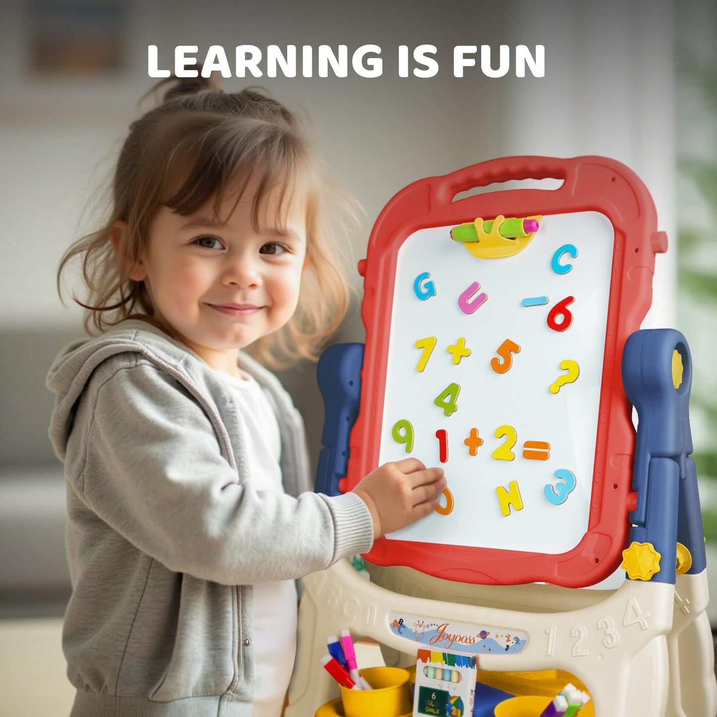Joyooss Art Easel for Kids Adjustable Toddler Easel Stand for Painting, Magnetic Double Sided Drawing Dry Erase Board w Childrens Art Accessories for Kid Ages 4-8 Little Boys and Girls Learning Toy LB