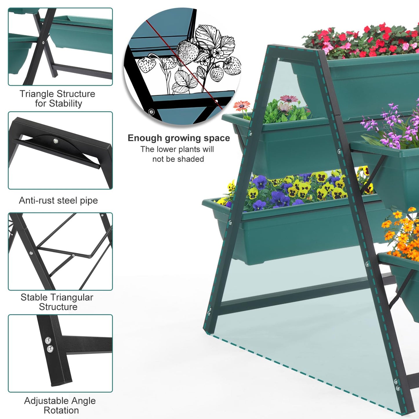VINGLI Vertical Garden Planter, Raised Garden Beds Outdoor with Drainage System for Vegetables, Flowers, Herbs, Sturdy Planters for Outdoor Plants (Green, 39.6 X 25.6 X 30.7 Inch)