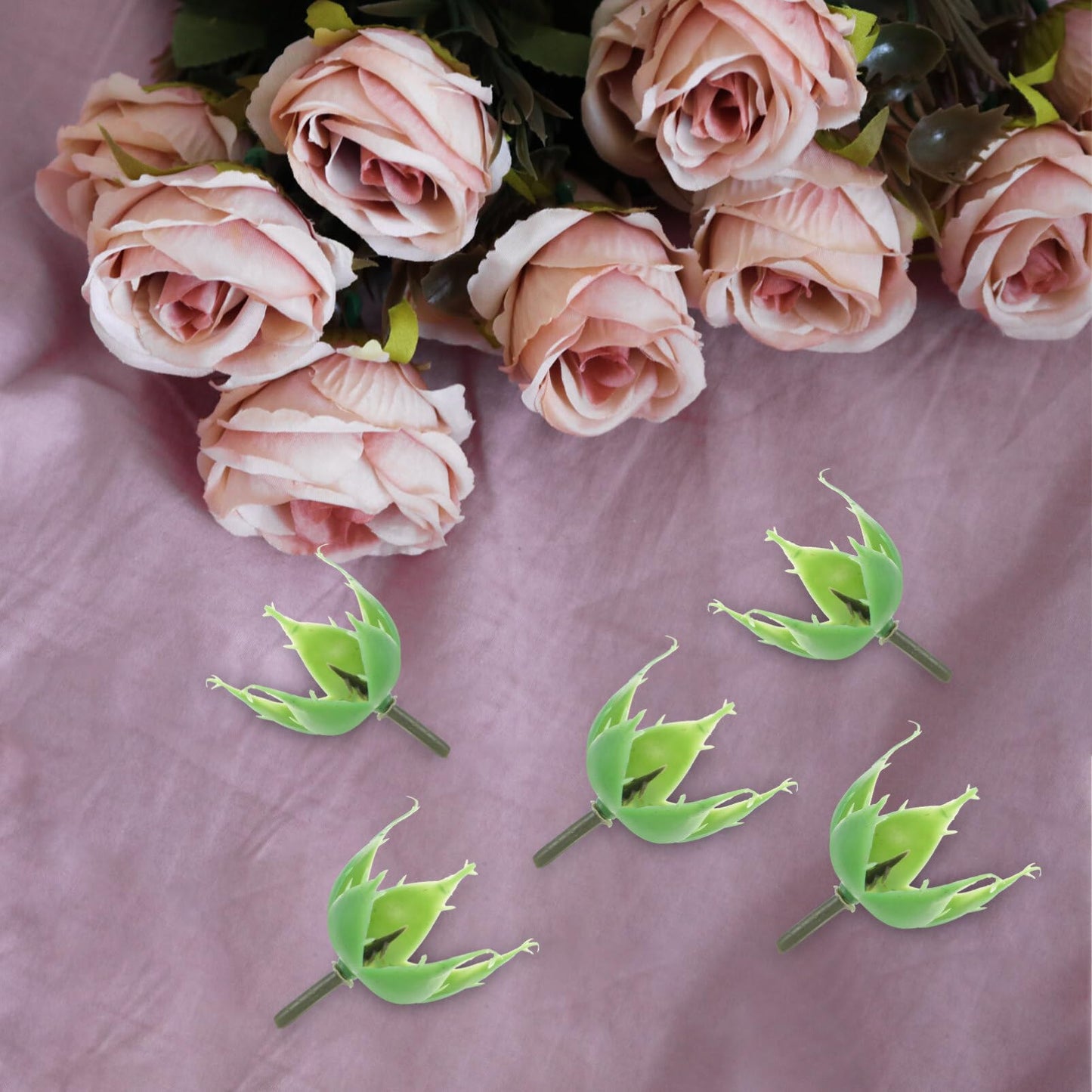 VOSAREA 100pcs Rose Calyx Blush Flowers Receptacle Artificial Flower Calyxes Flower Fake Calyx Floral Sepals Bouquet for DIY Craft Flower Arrangement